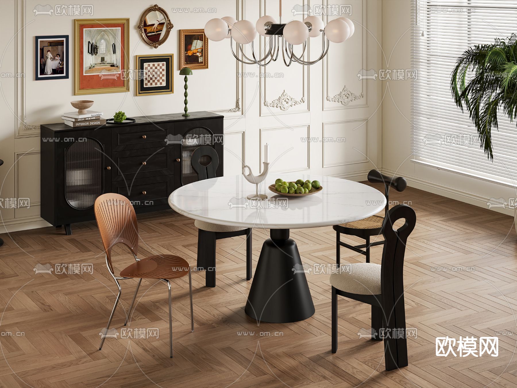 法式餐桌椅 圆餐桌3d模型下载