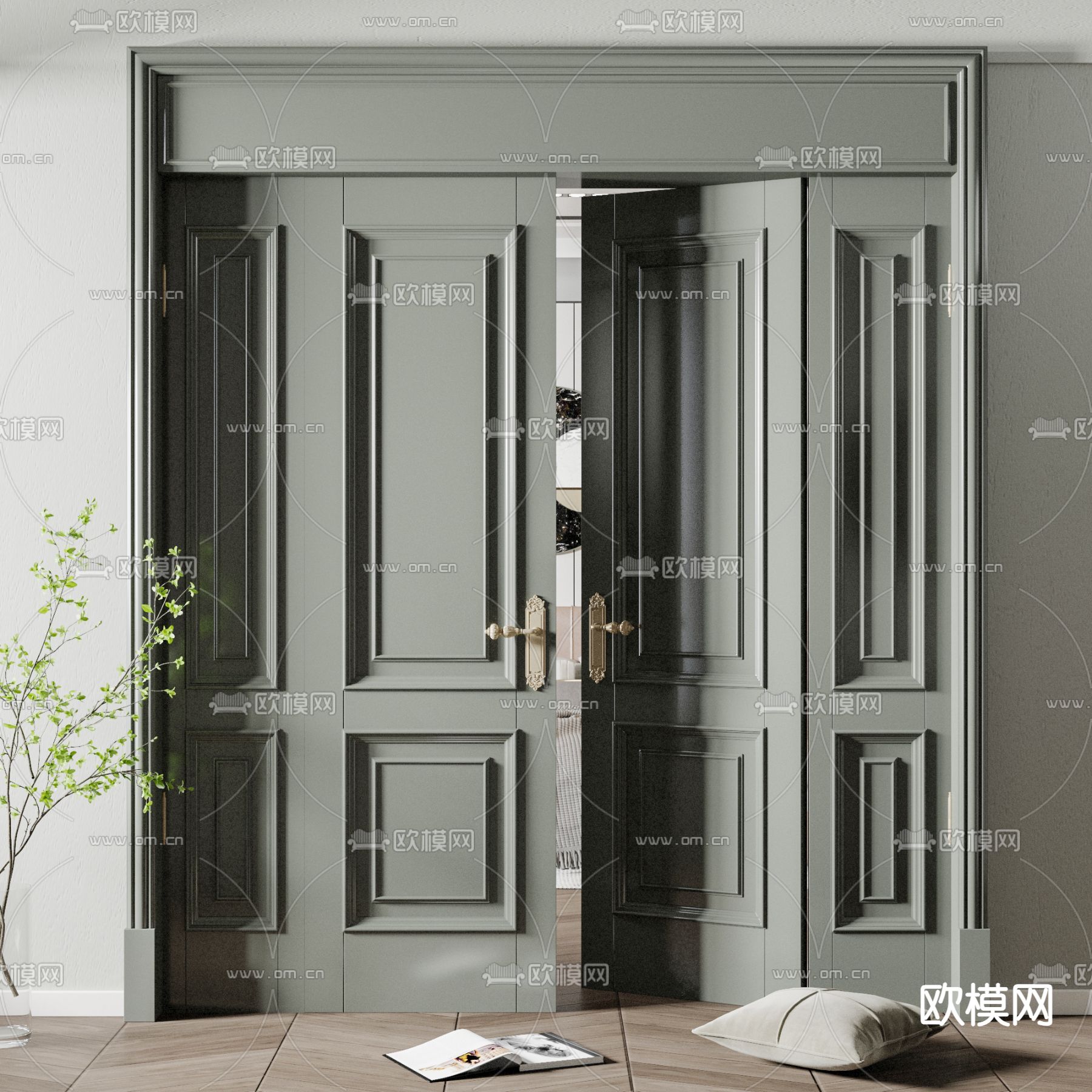 简欧双开门su模型下载（渲染图1）