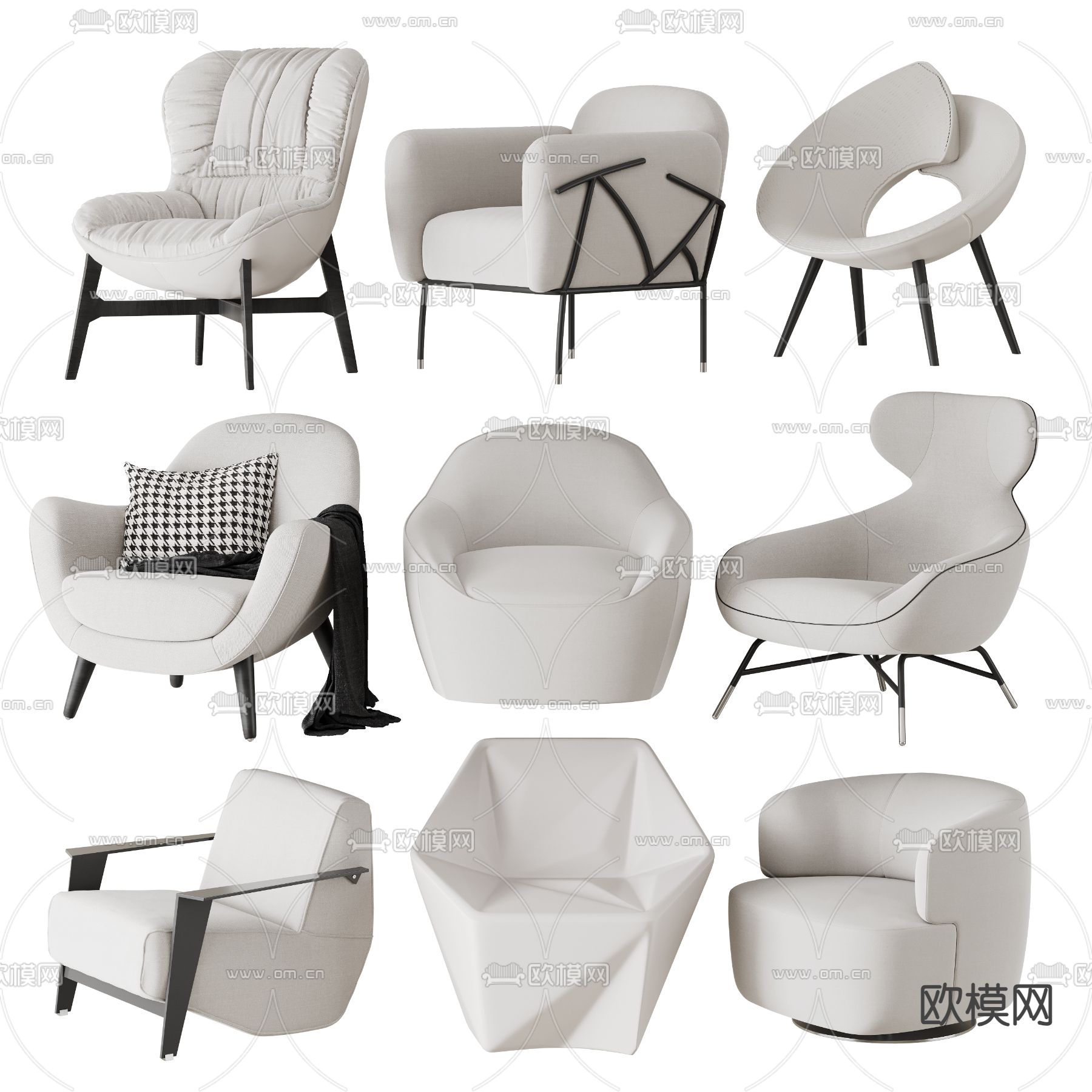 奶油风沙发椅 休闲椅3d模型下载
