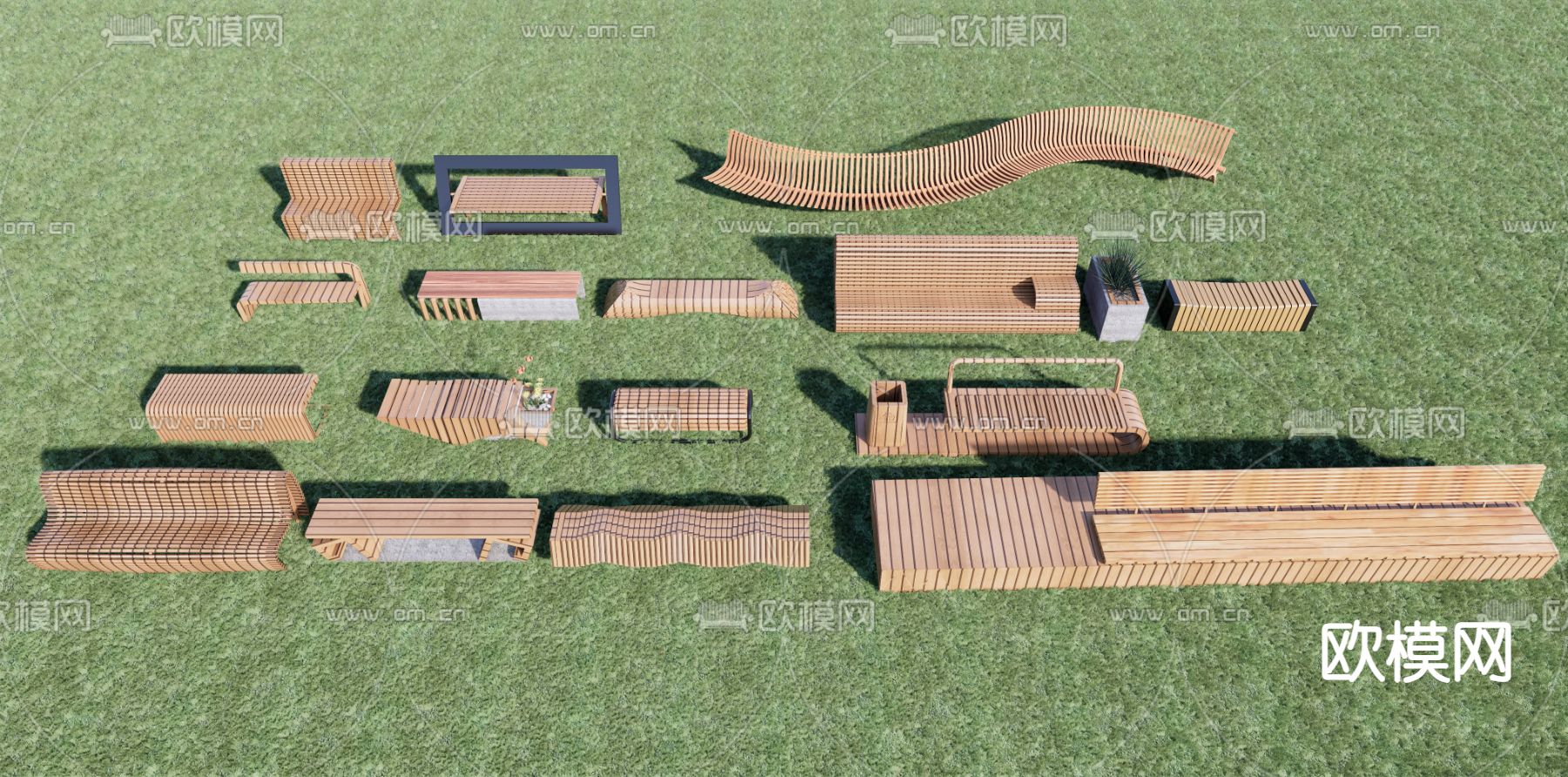 户外座凳 公共座凳su模型下载（渲染图1）