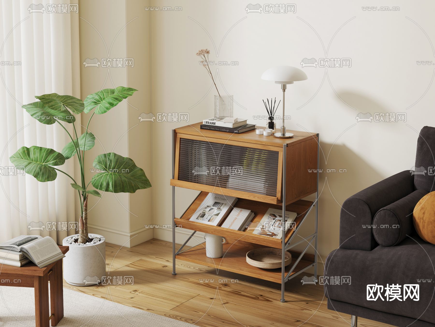 北欧边柜 杂志架 储物柜3d模型下载（渲染图2）