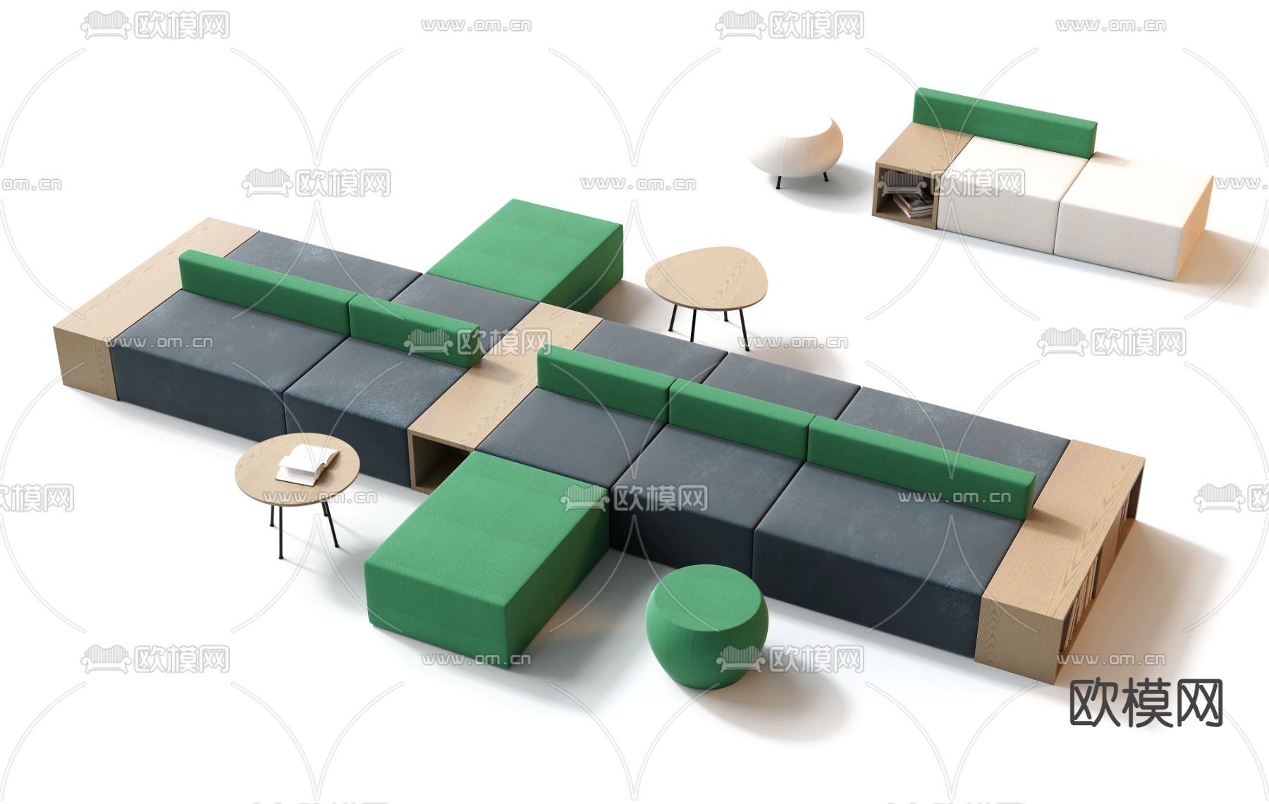 公共沙发 大堂沙发 卡座沙发3d模型下载（渲染图1）