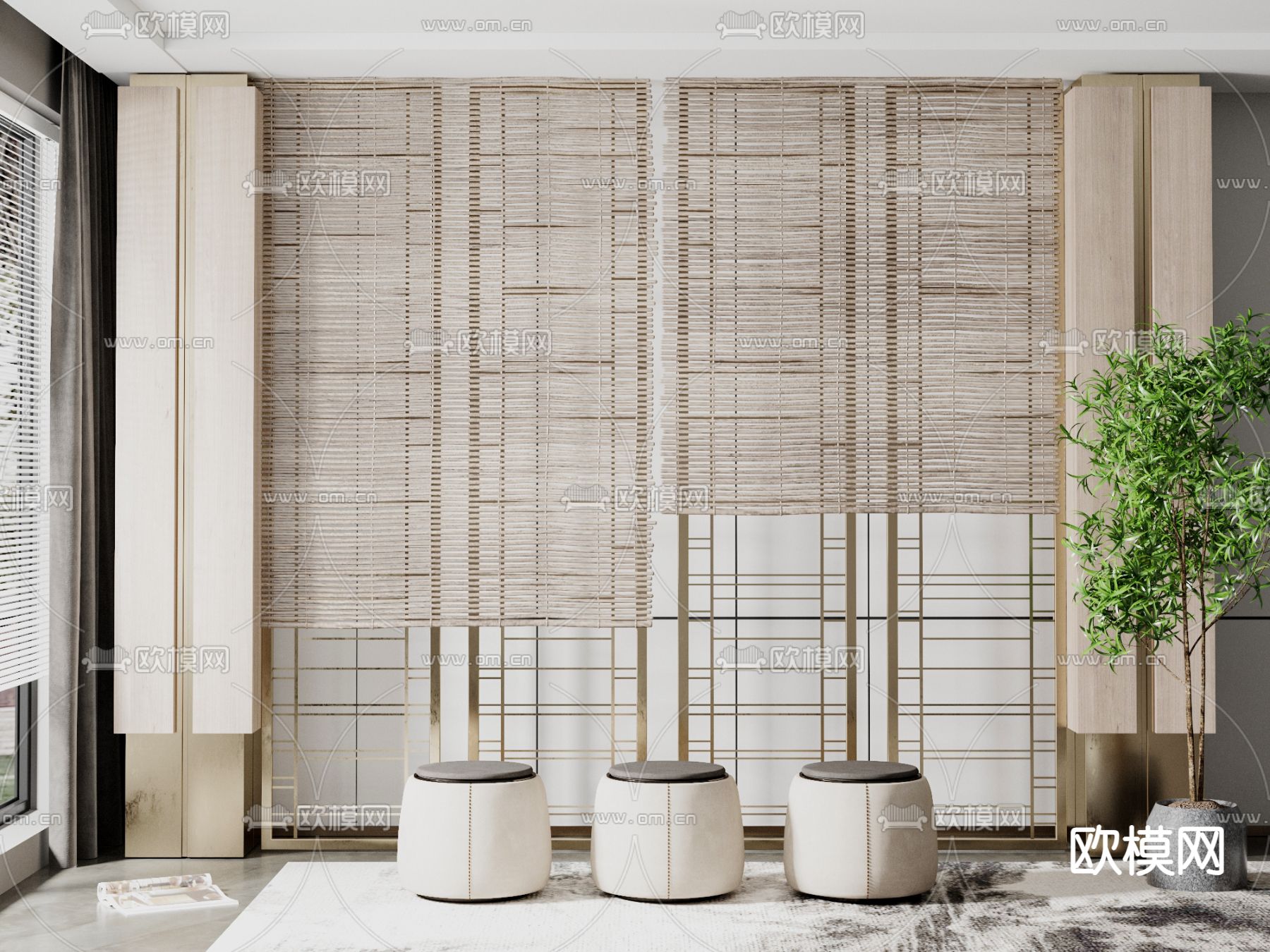 新中式百叶帘 窗户su模型下载（渲染图1）