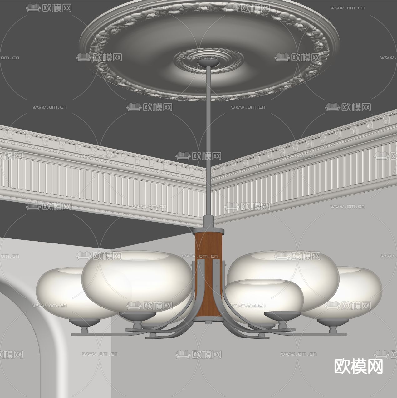法式多头吊灯su模型下载（渲染图2）