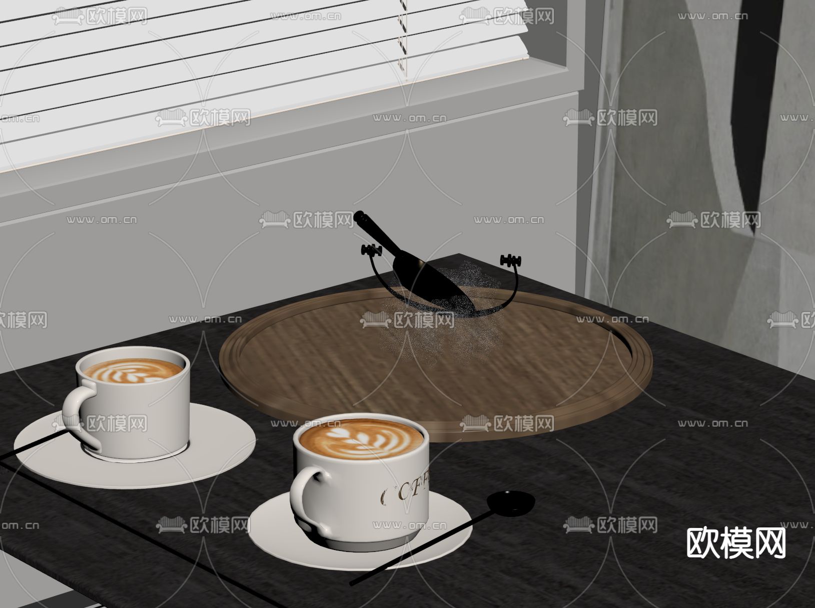 咖啡  水杯 托盘su模型下载（渲染图2）