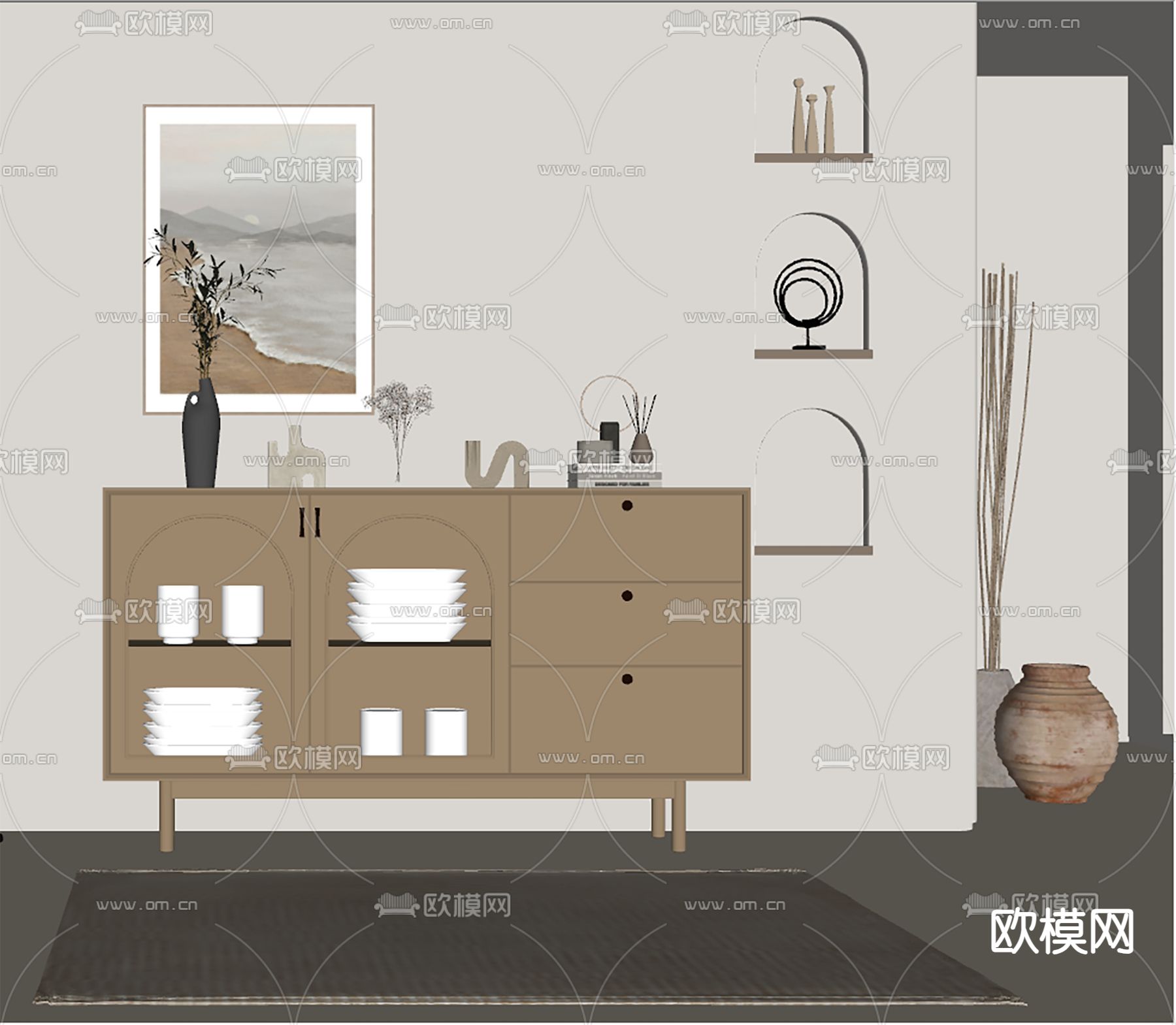 北欧餐边柜su模型下载（渲染图2）