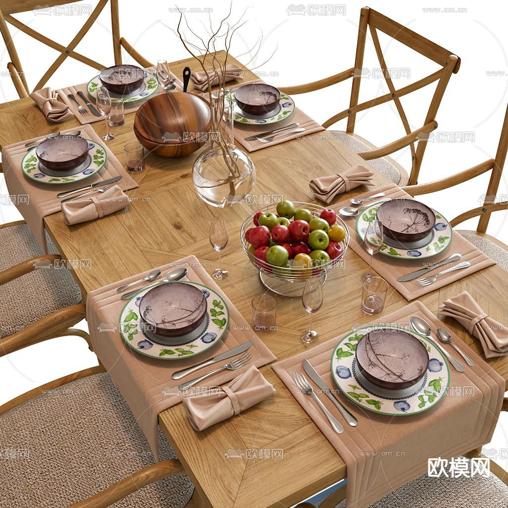 北欧餐桌椅3d模型下载（渲染图2）