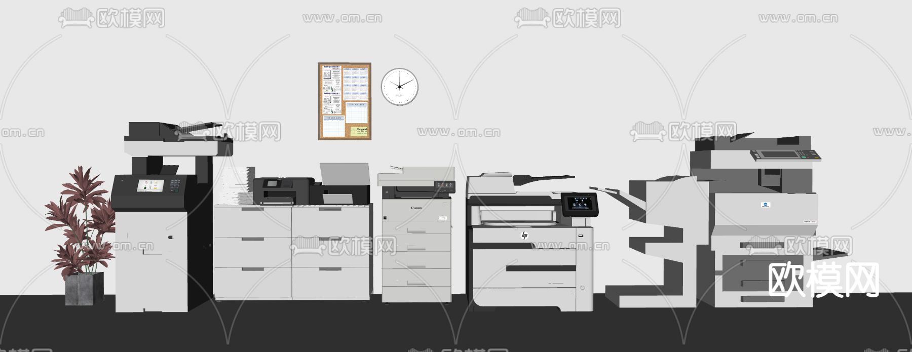储存柜 打印机 复印机 饮水机su模型下载（渲染图2）