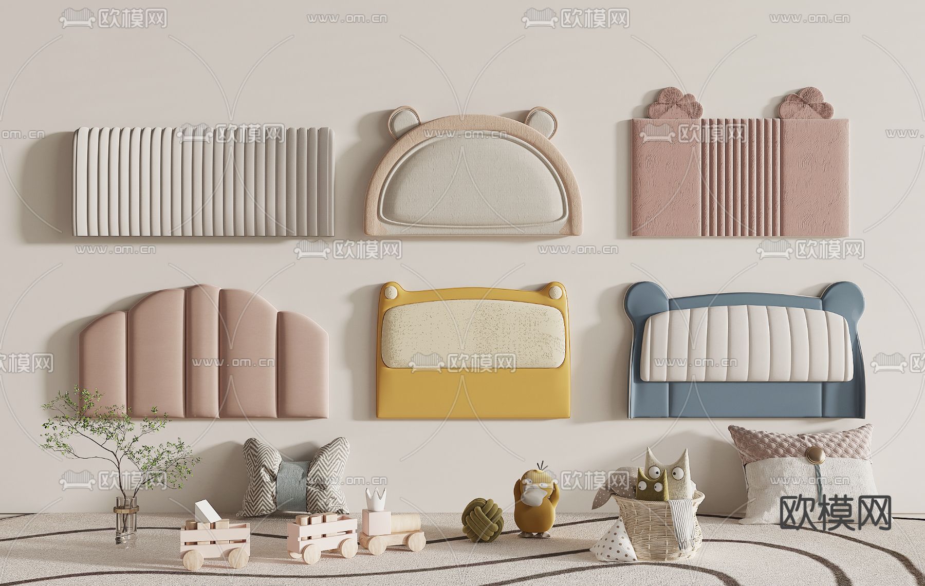 儿童床靠背 卡通软包3d模型下载