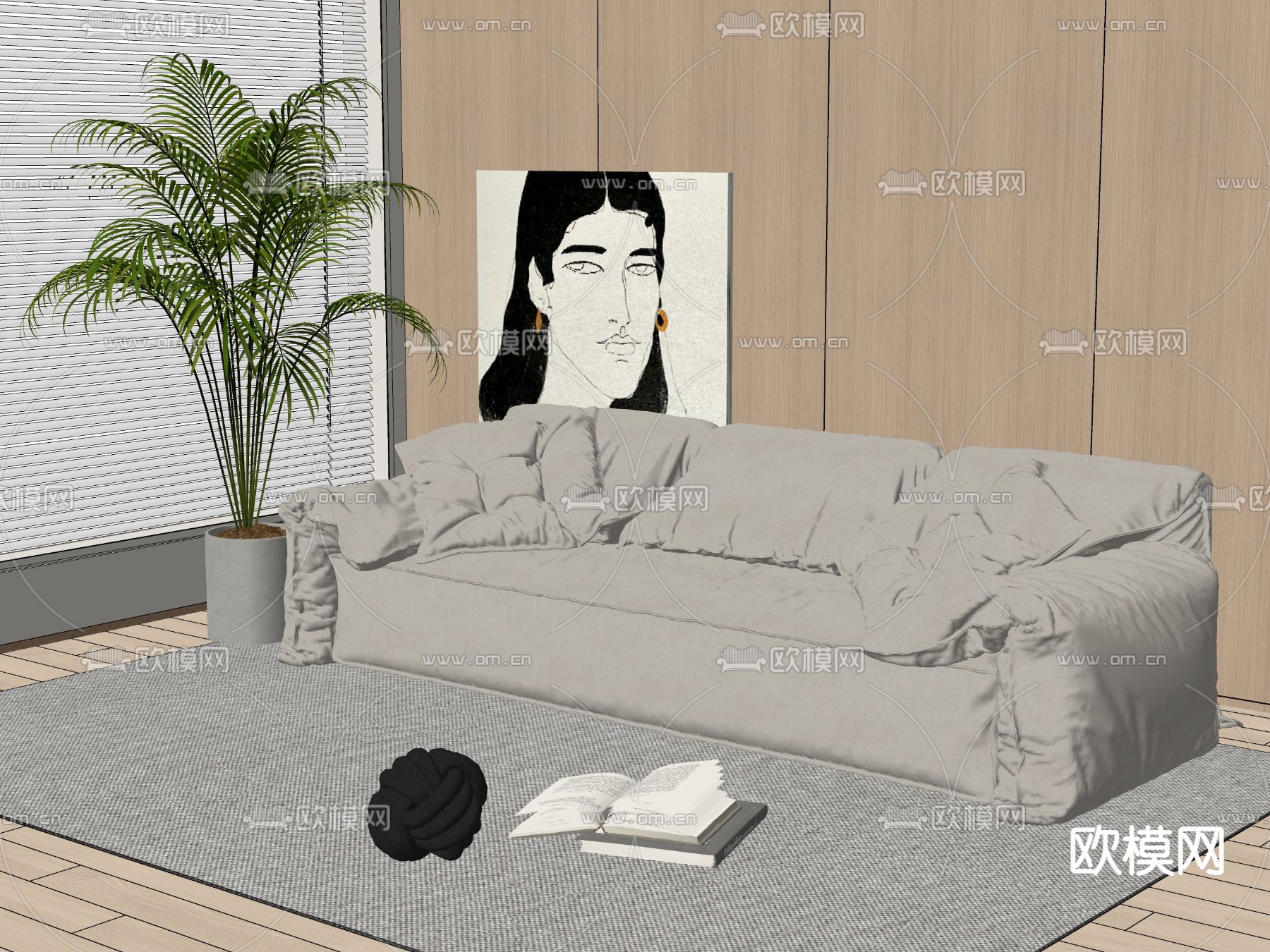 Baxter 软体沙发su模型下载（渲染图2）