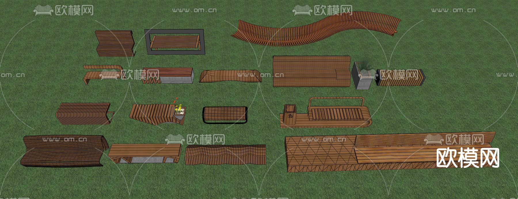 户外座凳 公共座凳su模型下载（渲染图2）