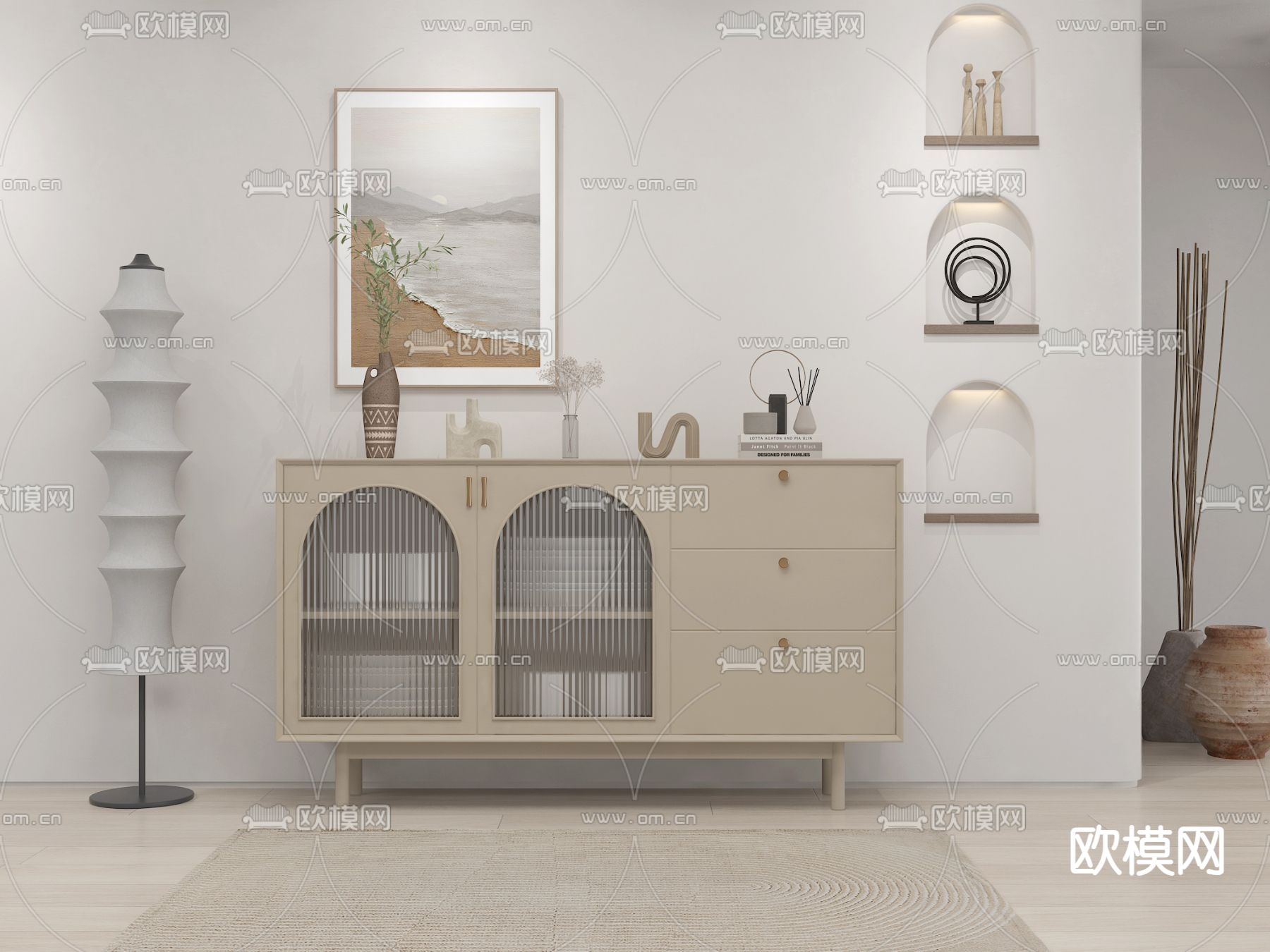 北欧餐边柜su模型下载（渲染图1）