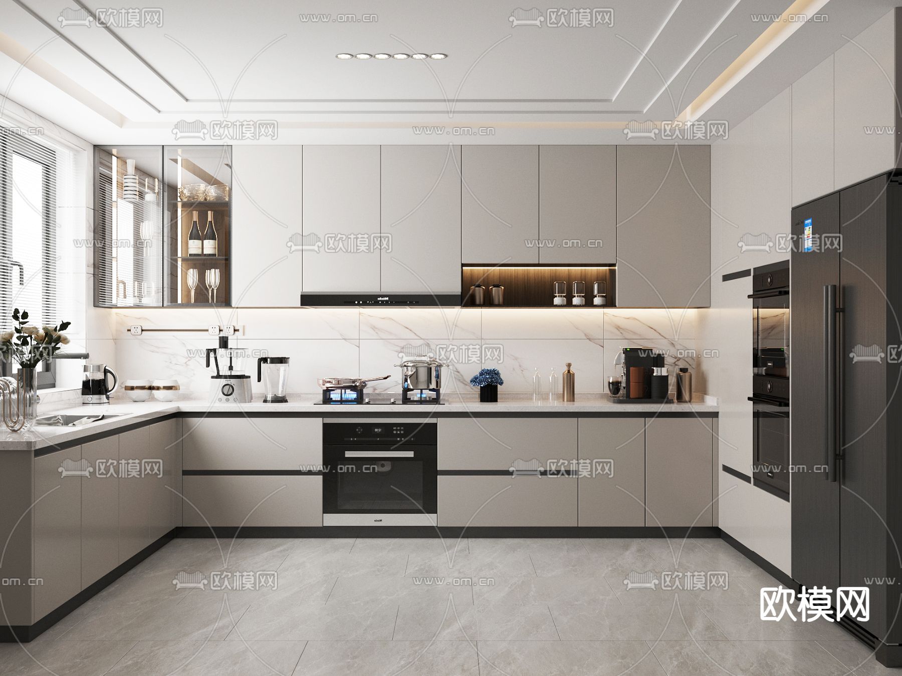 现代厨房 橱柜3d模型下载