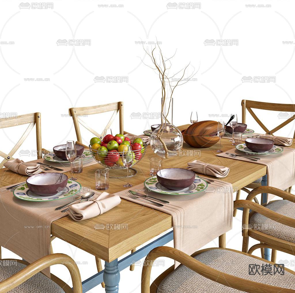 北欧餐桌椅3d模型下载（渲染图3）