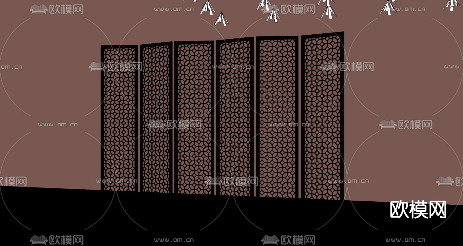侘寂风屏风隔断su模型下载（渲染图2）