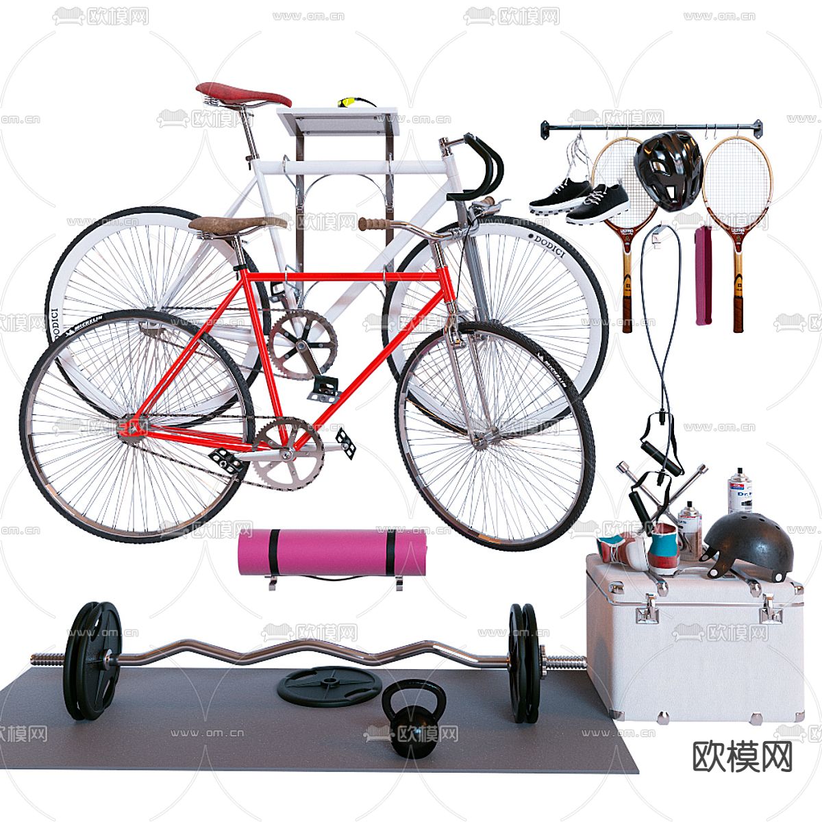 自行车 单车 羽毛球 哑铃3d模型下载