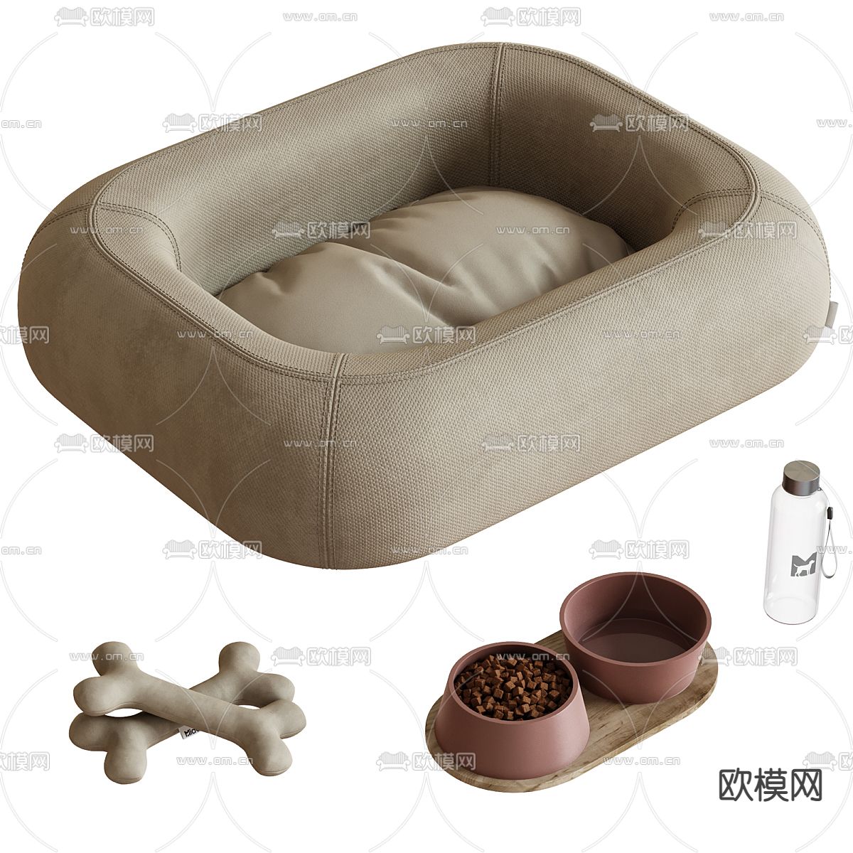 宠物窝 狗窝 狗粮 骨头3d模型下载（渲染图1）
