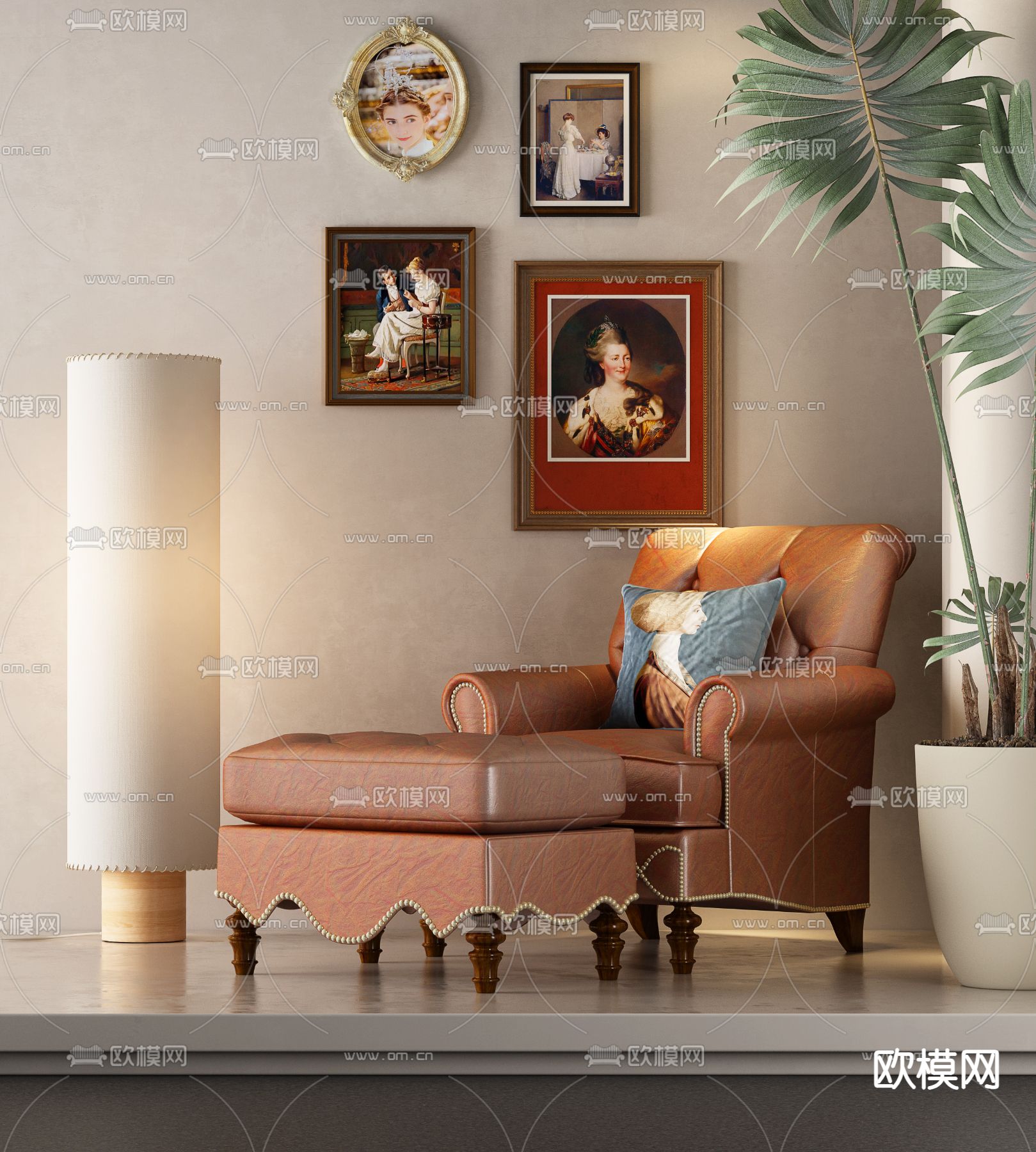 美式休闲沙发3d模型下载