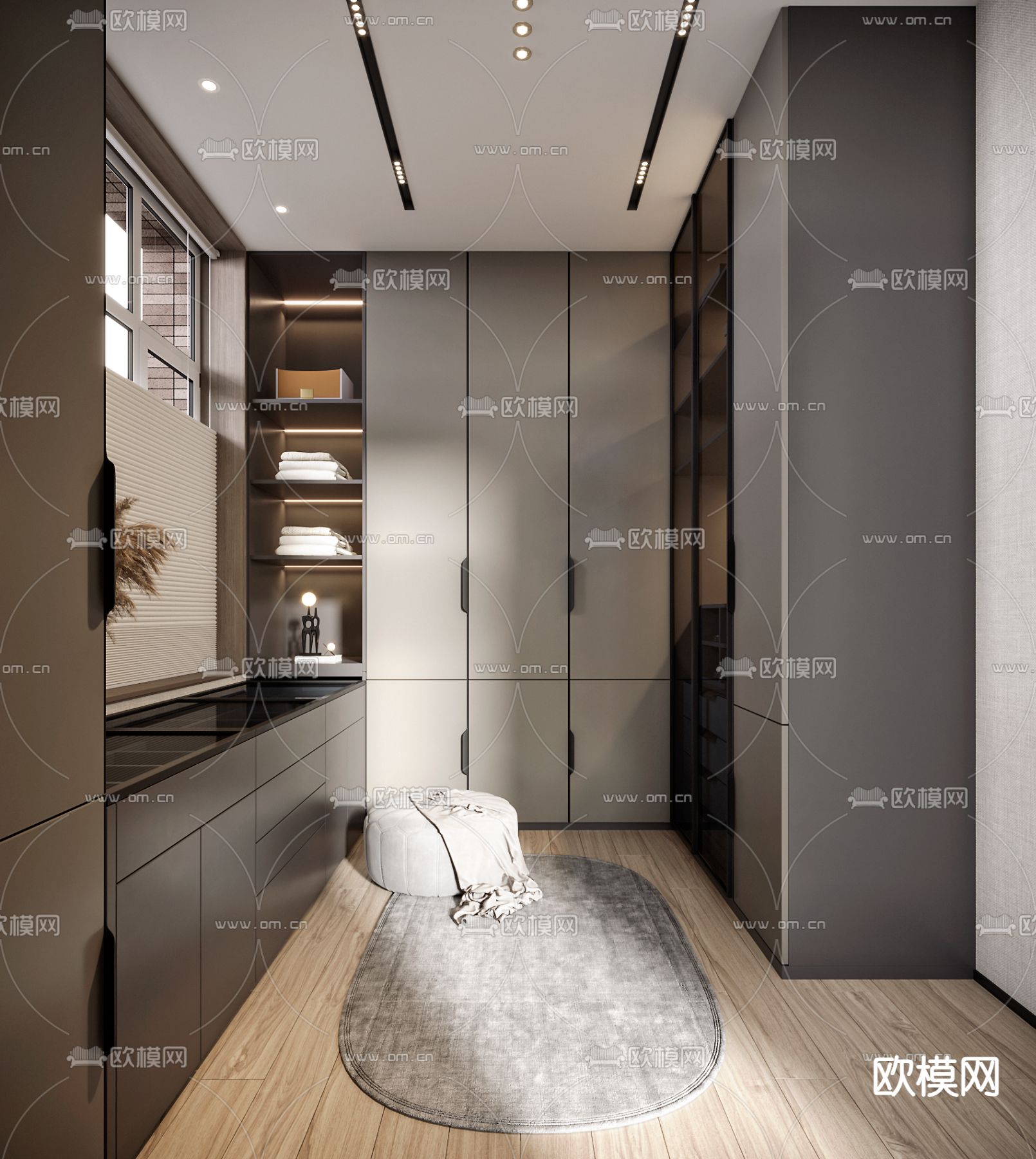 现代衣帽间3d模型下载（渲染图1）