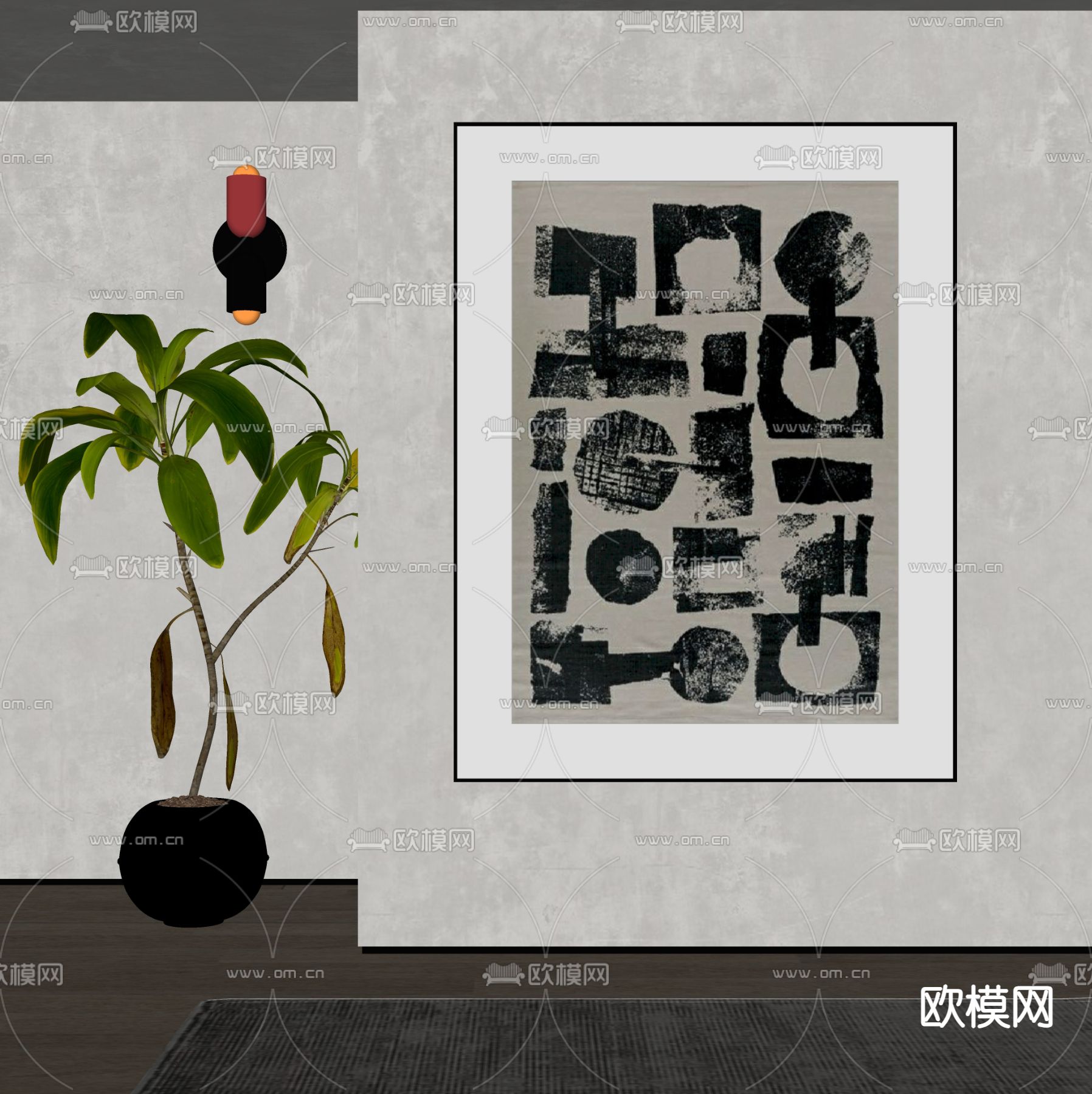 侘寂风装饰画 挂画su模型