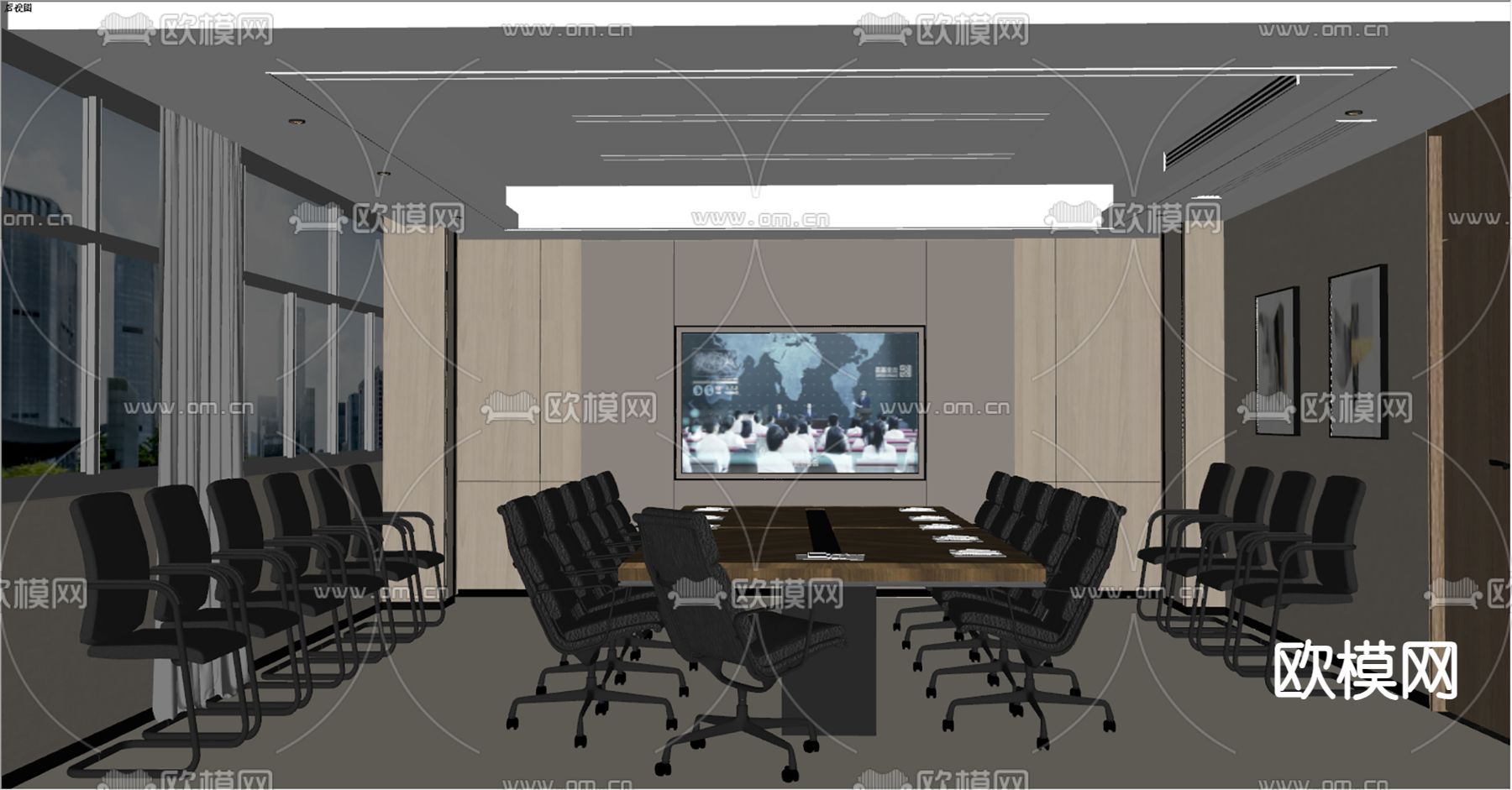 现代会议室su模型下载（渲染图2）