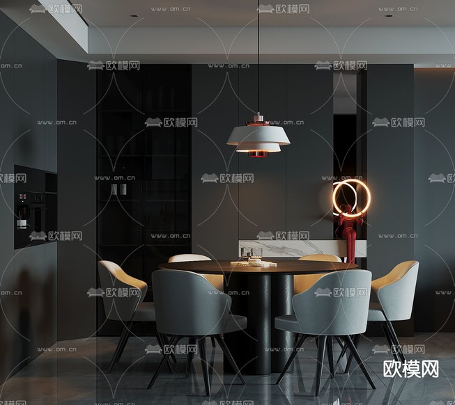 暗黑风餐厅su模型下载(渲染图1)