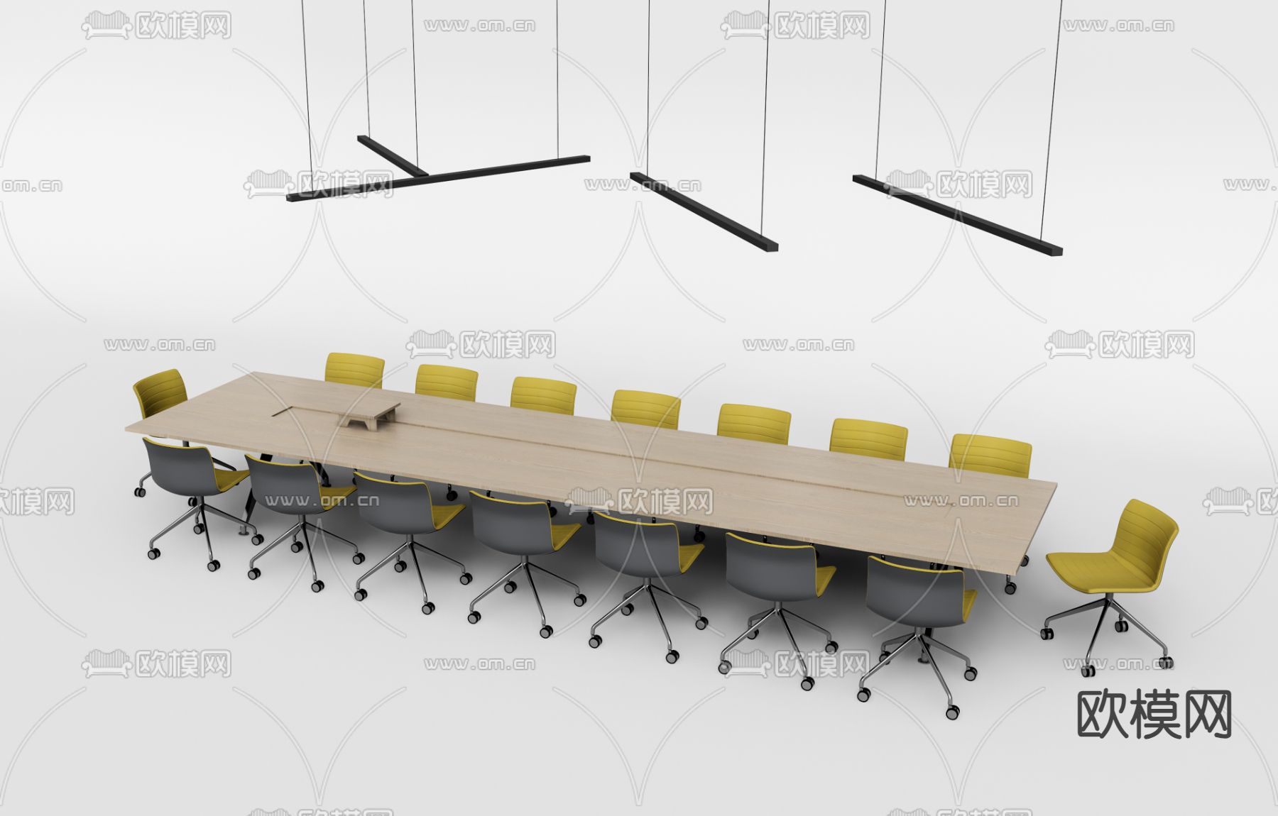 现代会议桌椅su模型下载（渲染图1）