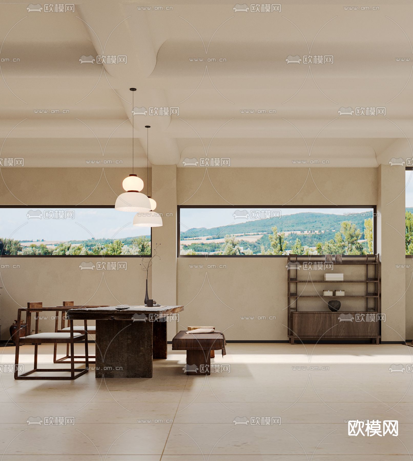 侘寂风茶室3d模型下载（渲染图2）