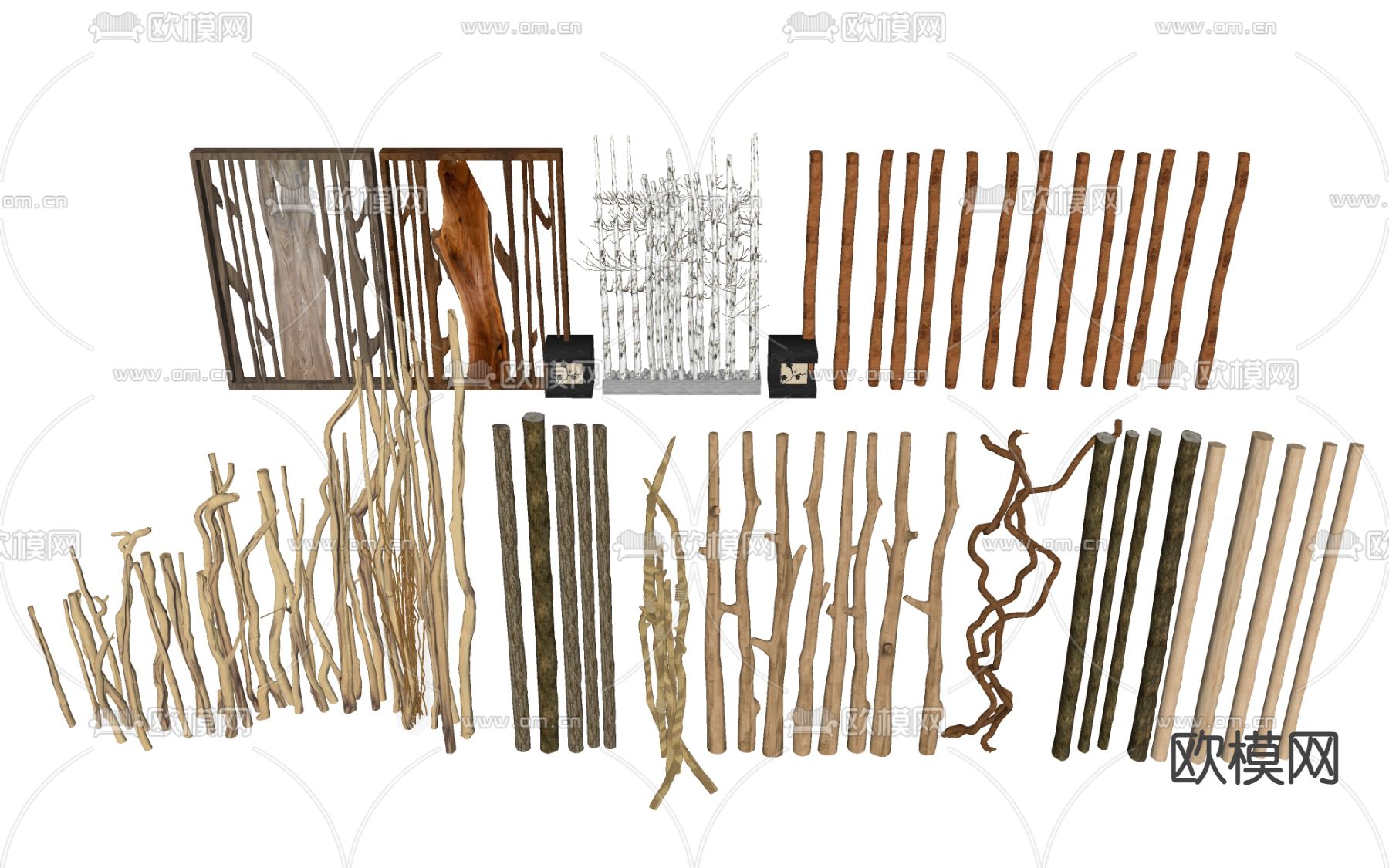 树杆屏风 树根隔断su模型下载（渲染图1）