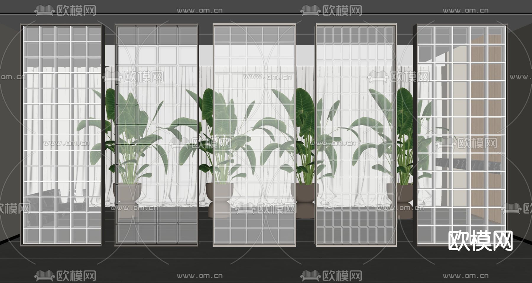 现代玻璃砖隔断su模型下载（渲染图2）