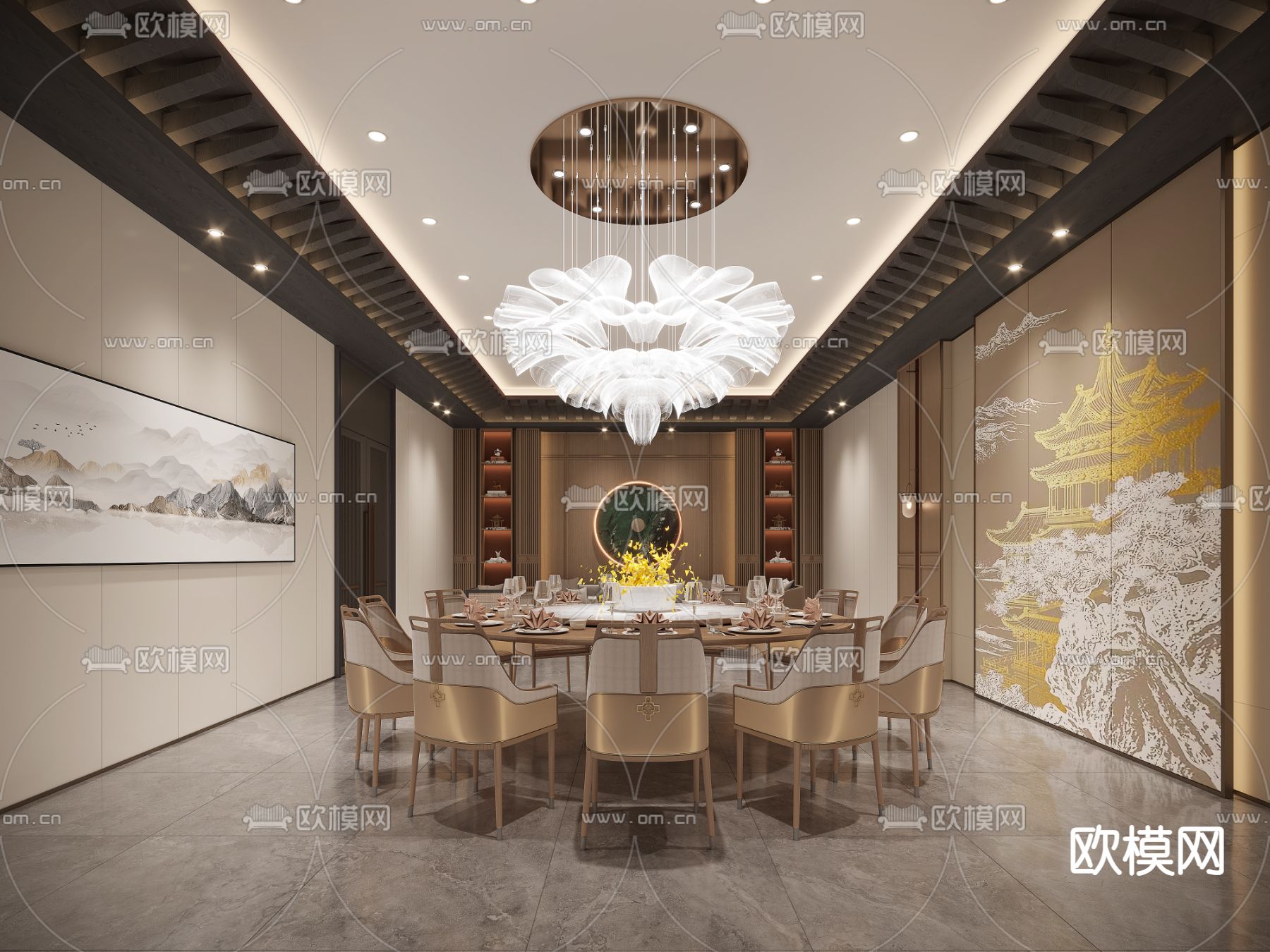 中餐厅包厢 酒楼包房3d模型下载