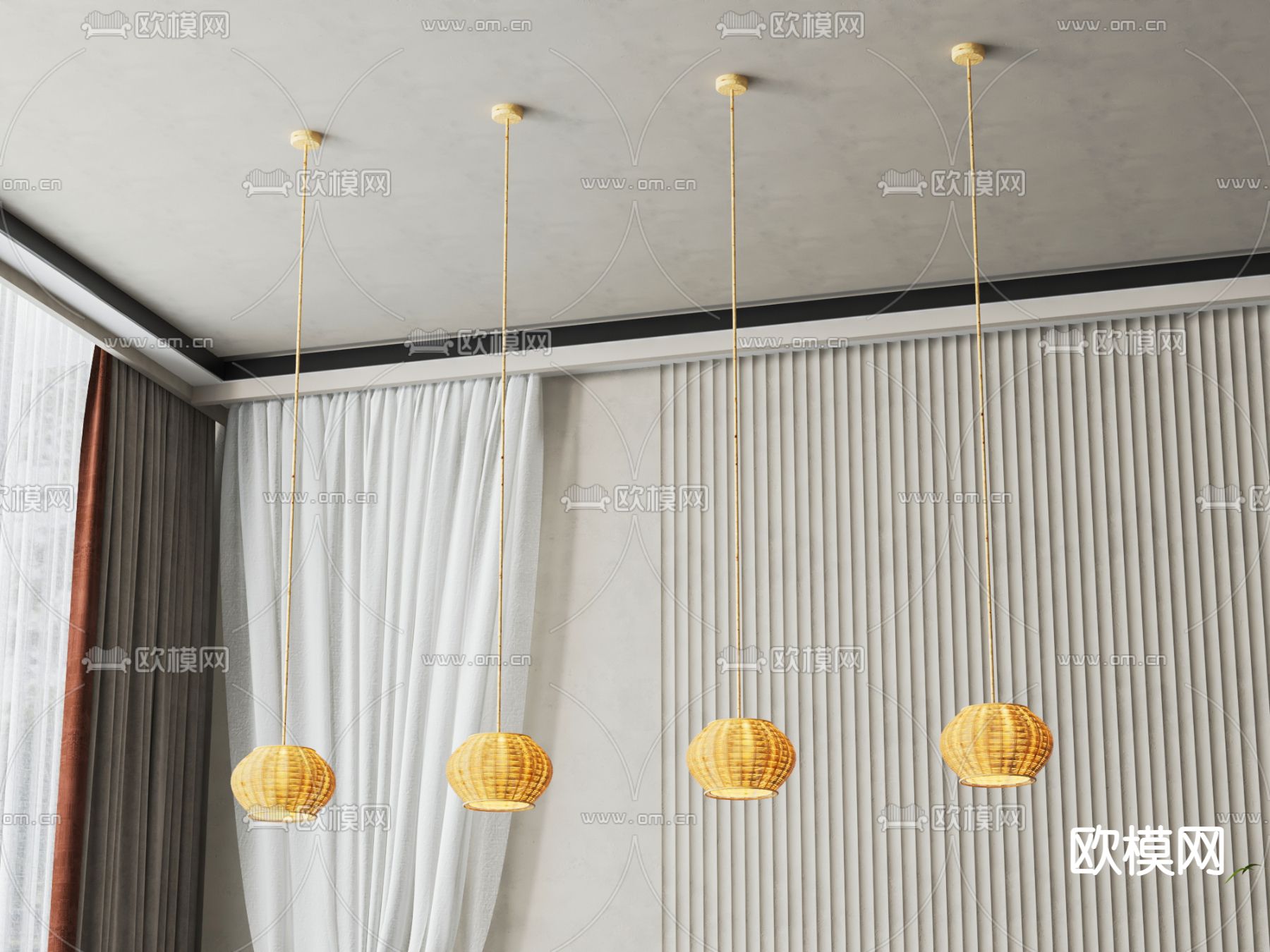 藤编小吊灯3d模型下载