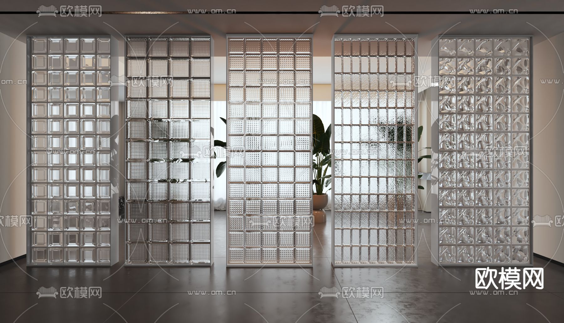 现代玻璃砖隔断su模型下载（渲染图1）
