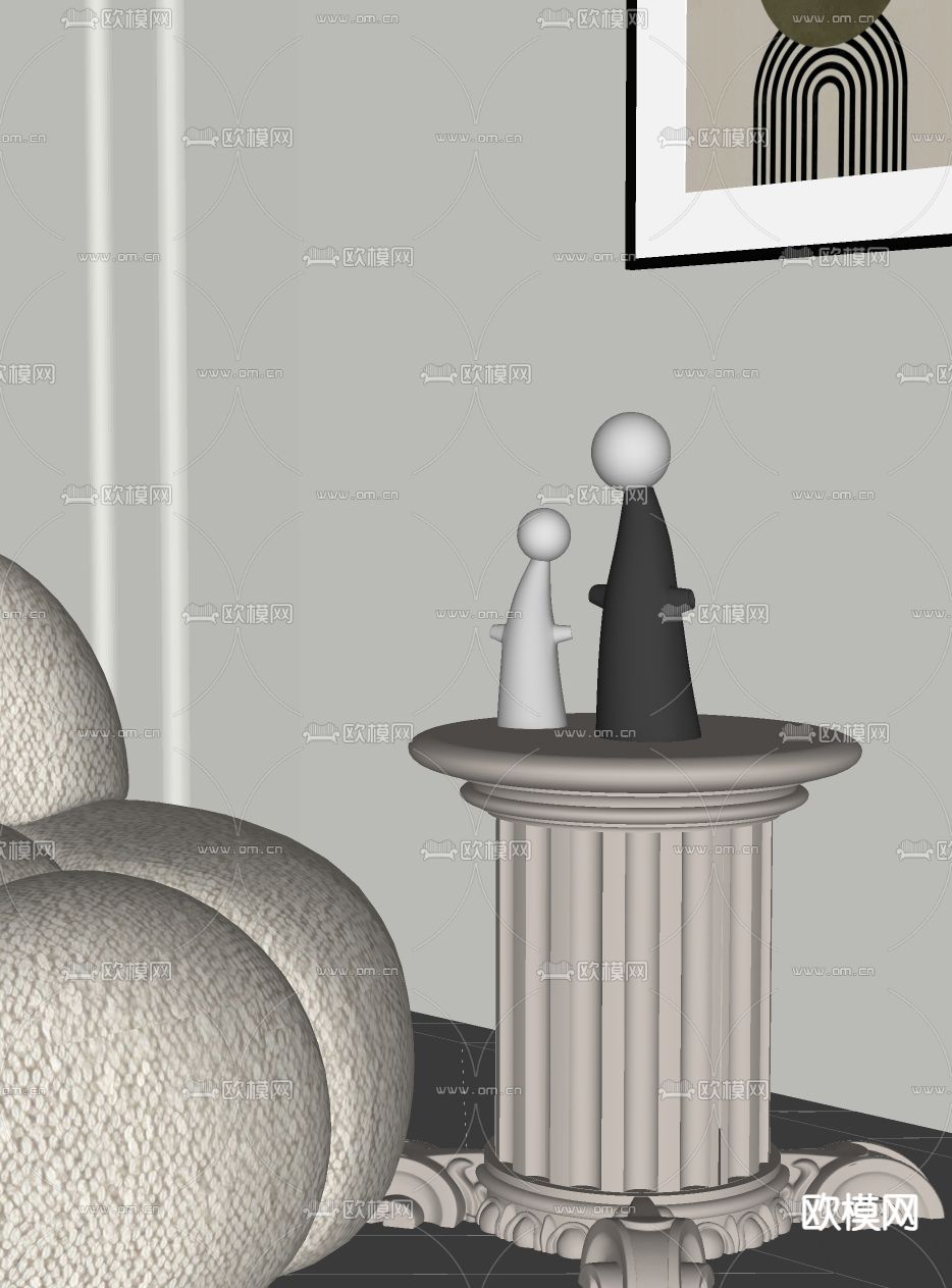 奶油风台灯su模型下载（渲染图2）