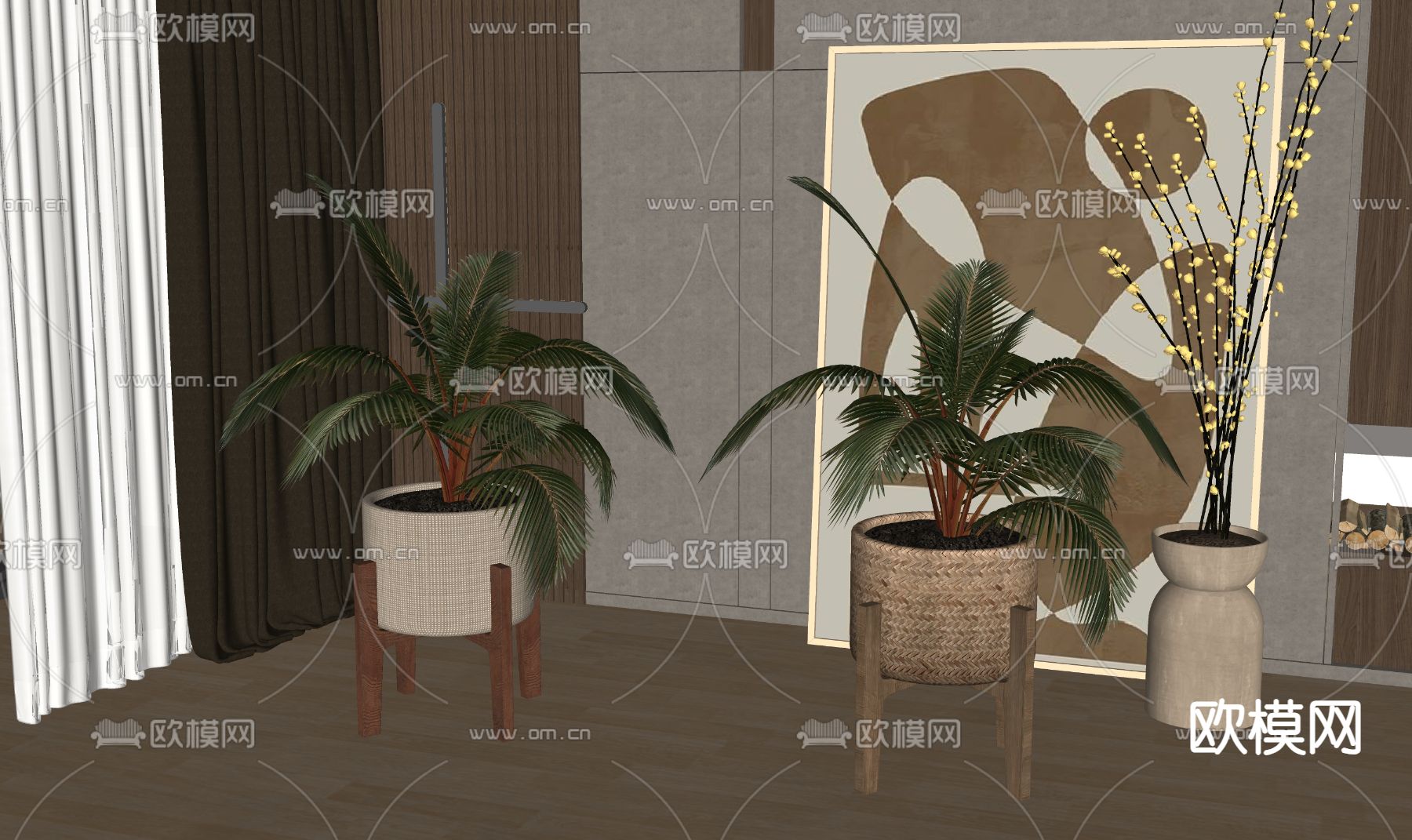 现代绿植盆栽su模型下载（渲染图2）