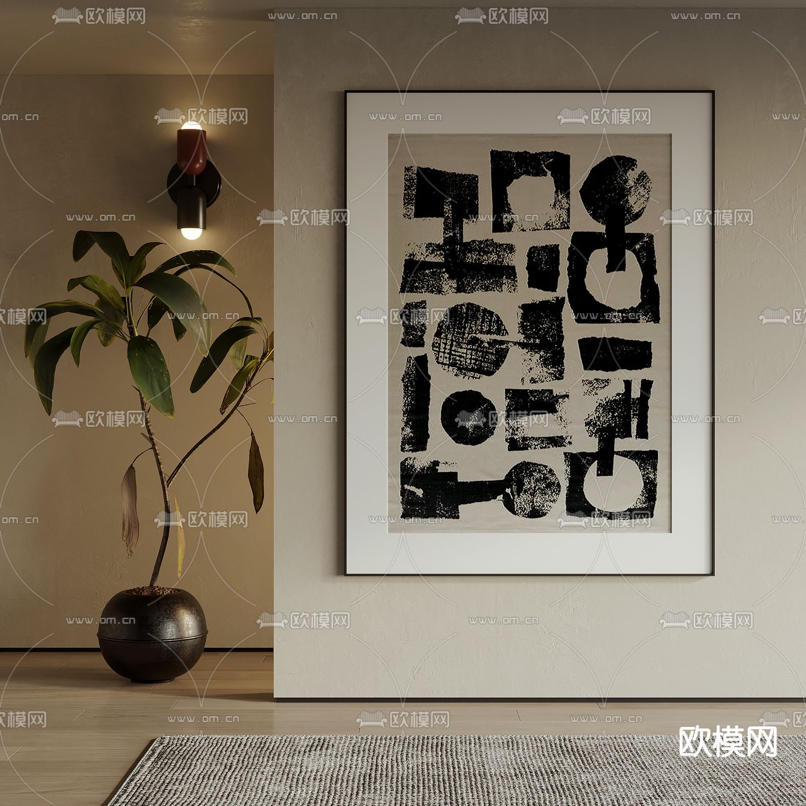 侘寂风装饰画 挂画su模型