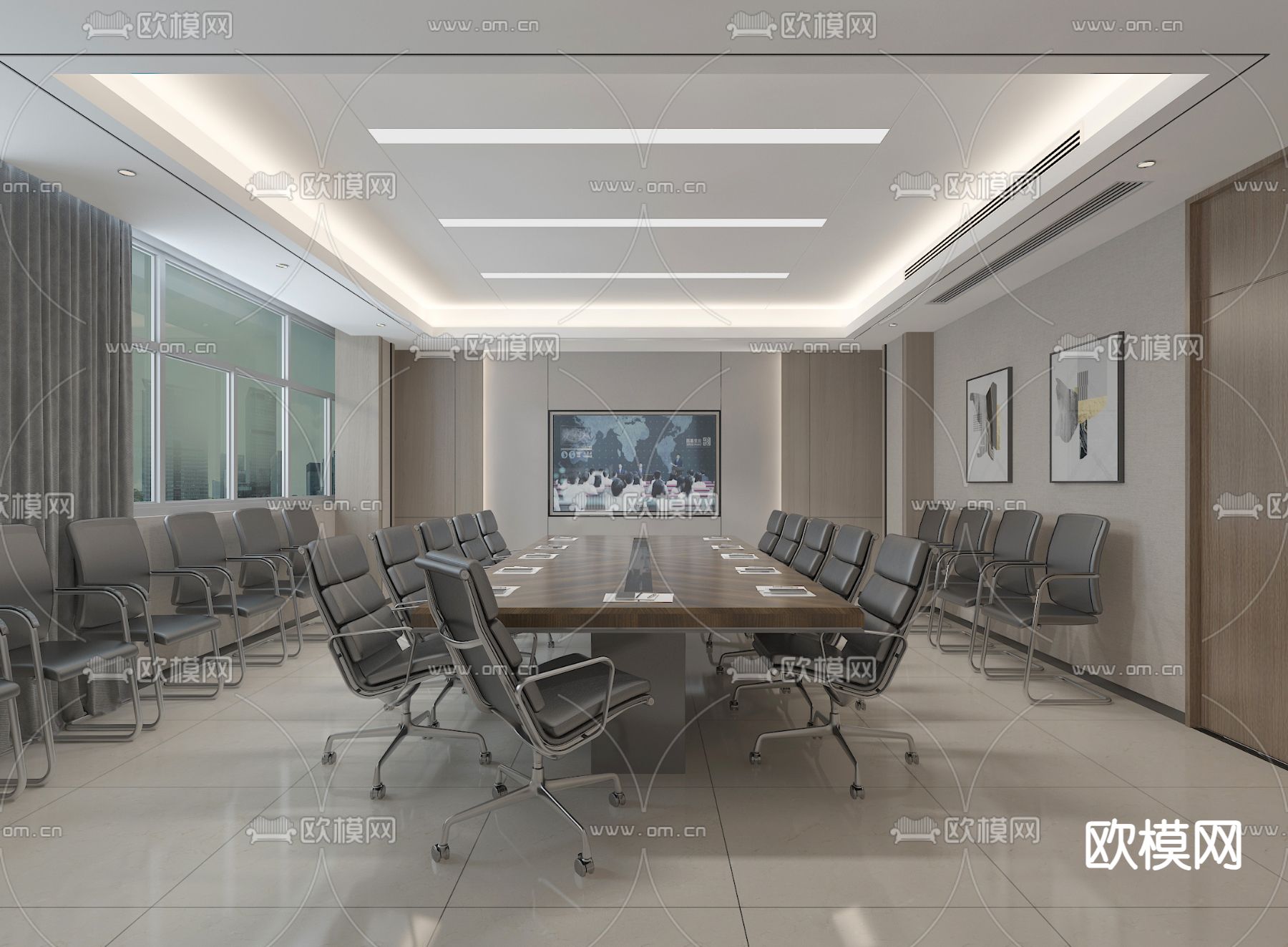 现代会议室su模型下载（渲染图1）