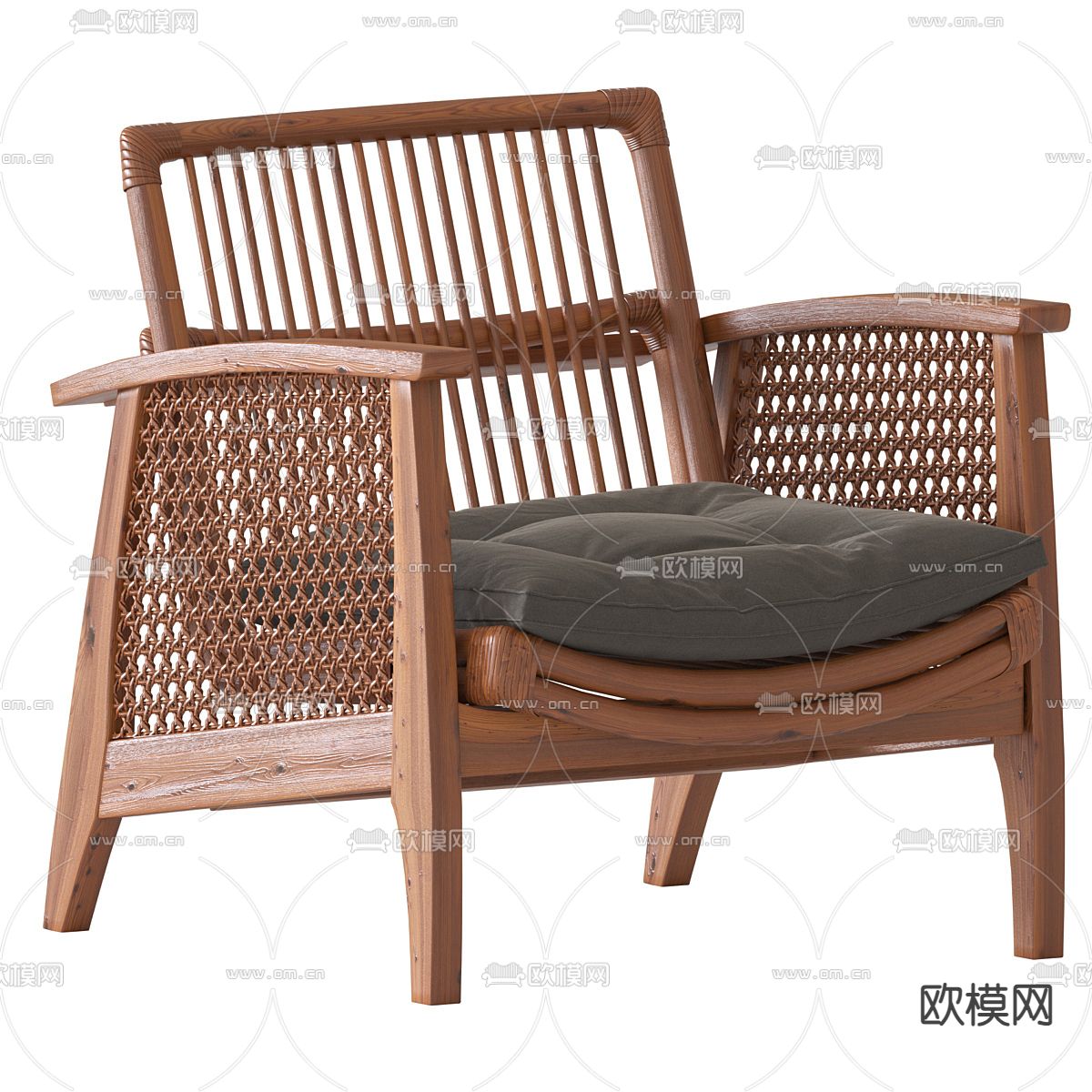 侘寂藤编休闲椅  户外椅su模型下载（渲染图1）