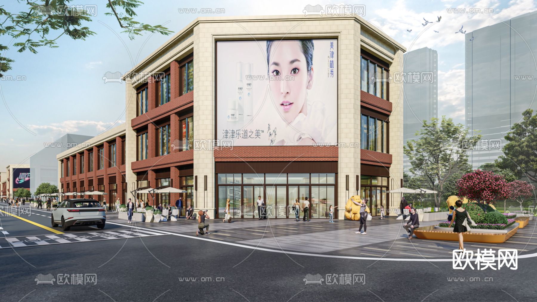 现代商业景观 商业街su模型下载（渲染图3）