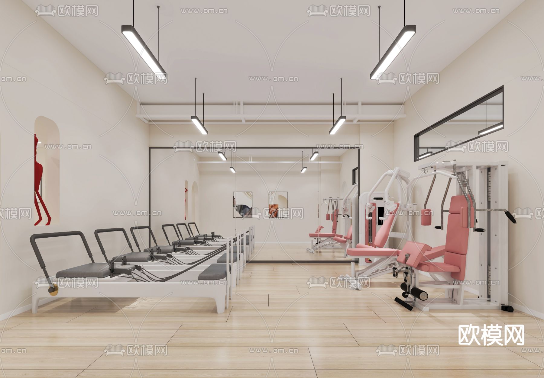 奶油风健身房 瑜伽室 舞蹈教室3d模型下载（渲染图2）
