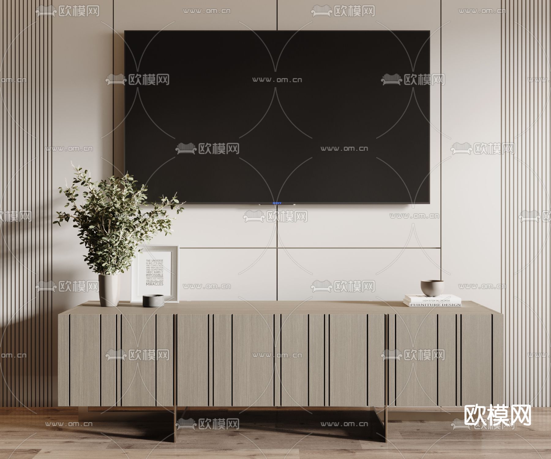 原木风电视柜3d模型下载