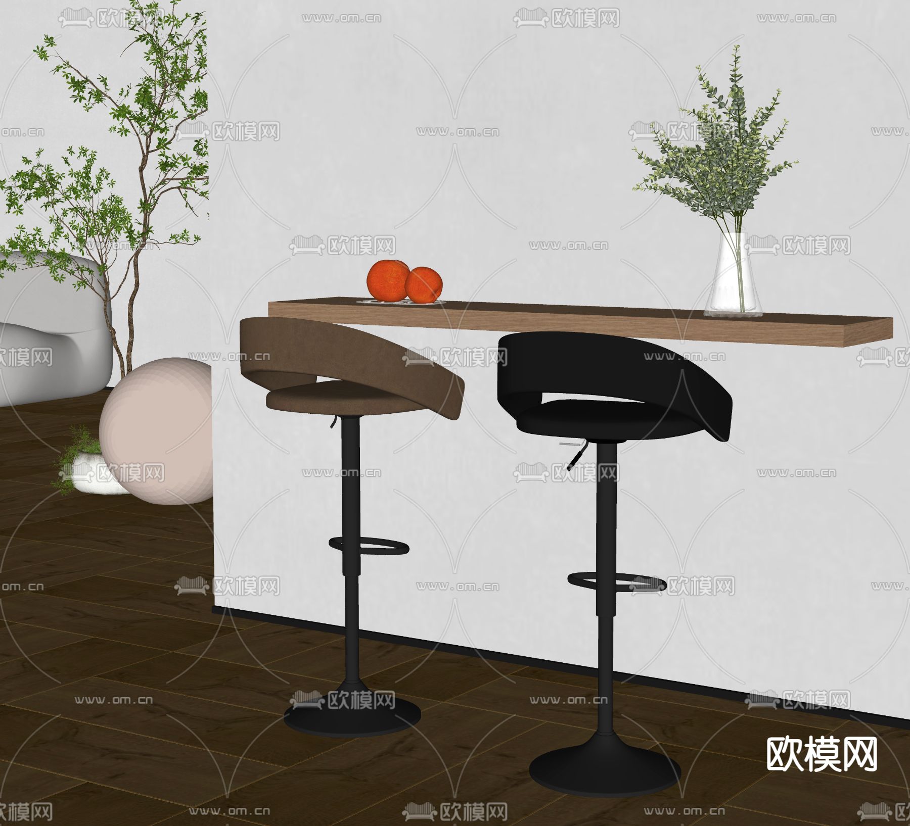 现代吧椅su模型下载（渲染图2）