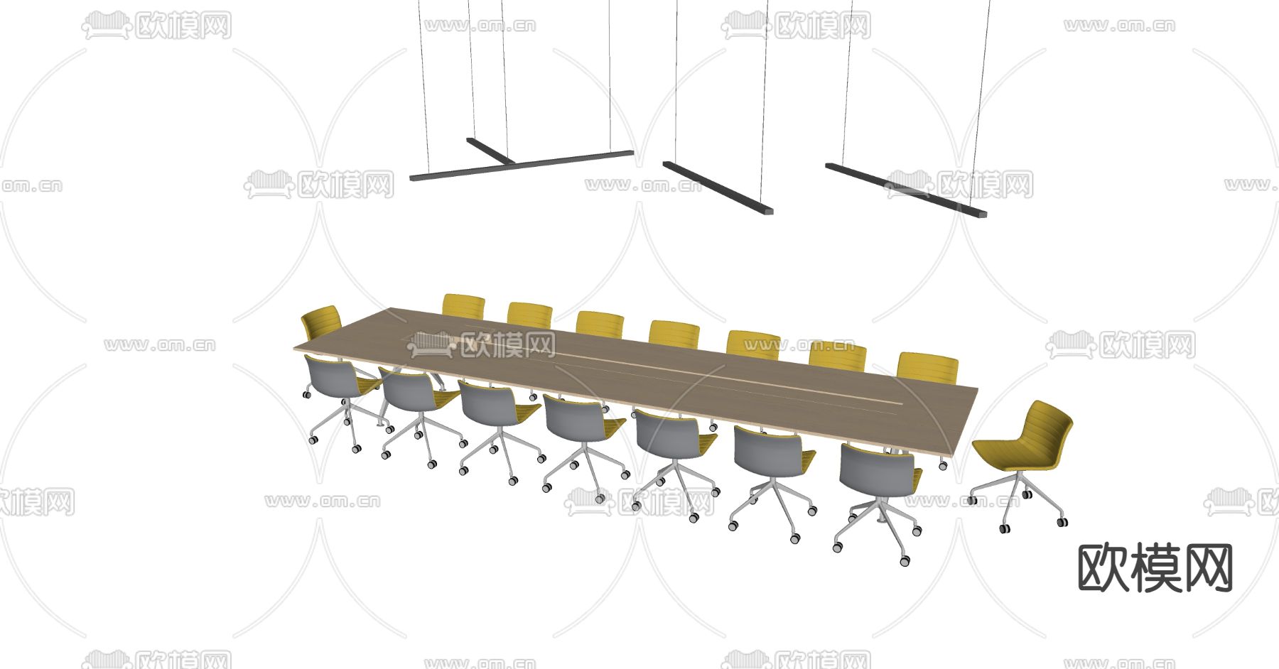 现代会议桌椅su模型下载（渲染图2）