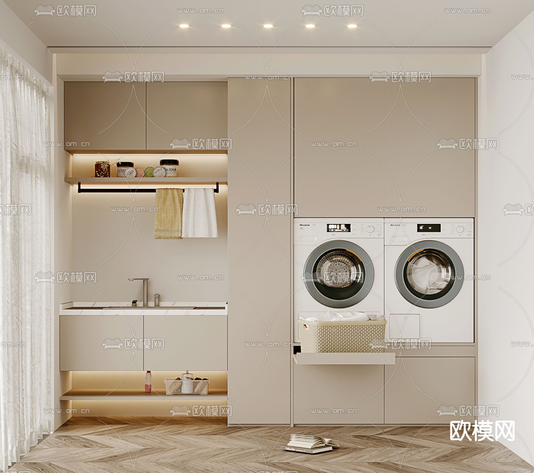 奶油风阳台柜 洗衣机柜3d模型下载