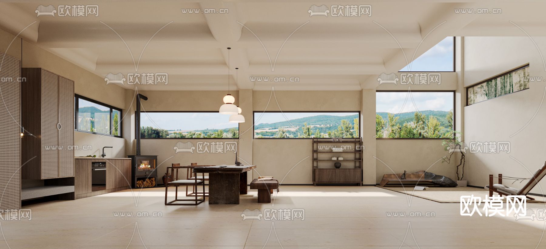 侘寂风茶室3d模型下载（渲染图1）