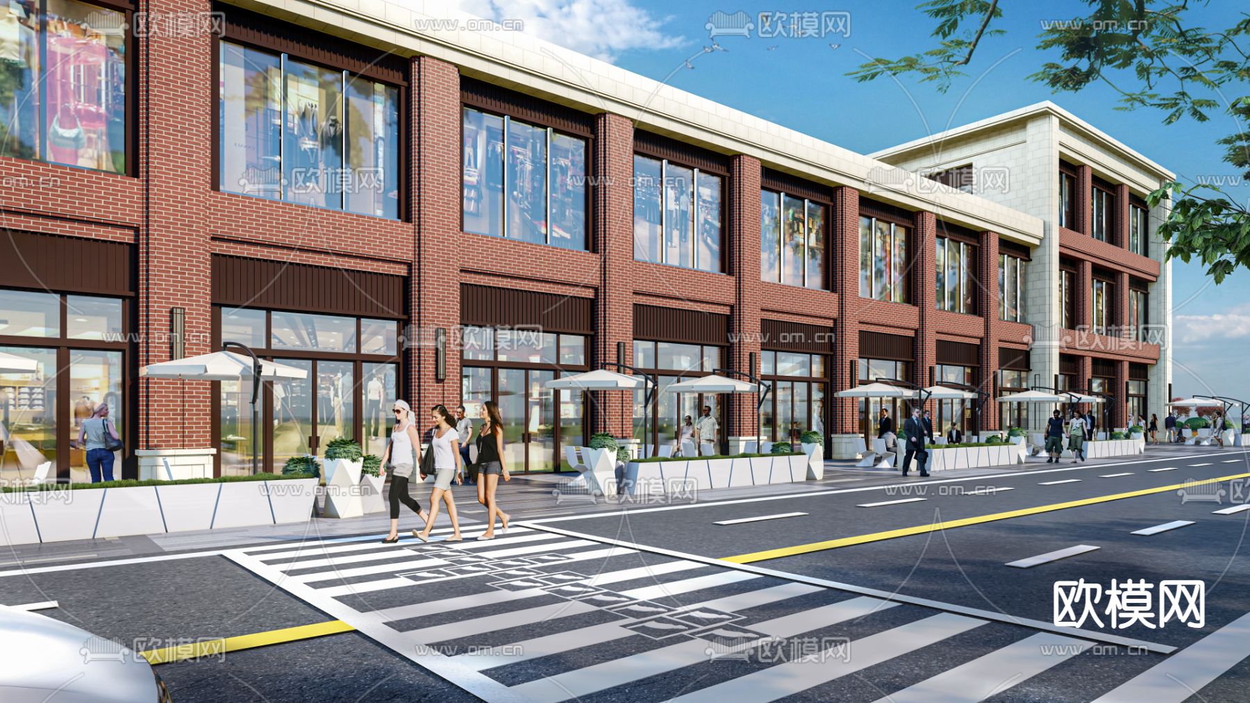 现代商业景观 商业街su模型下载（渲染图1）