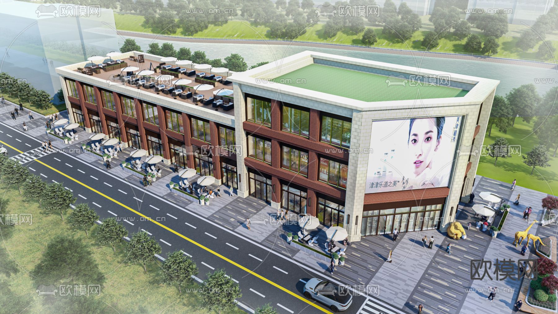 现代商业景观 商业街su模型下载（渲染图2）