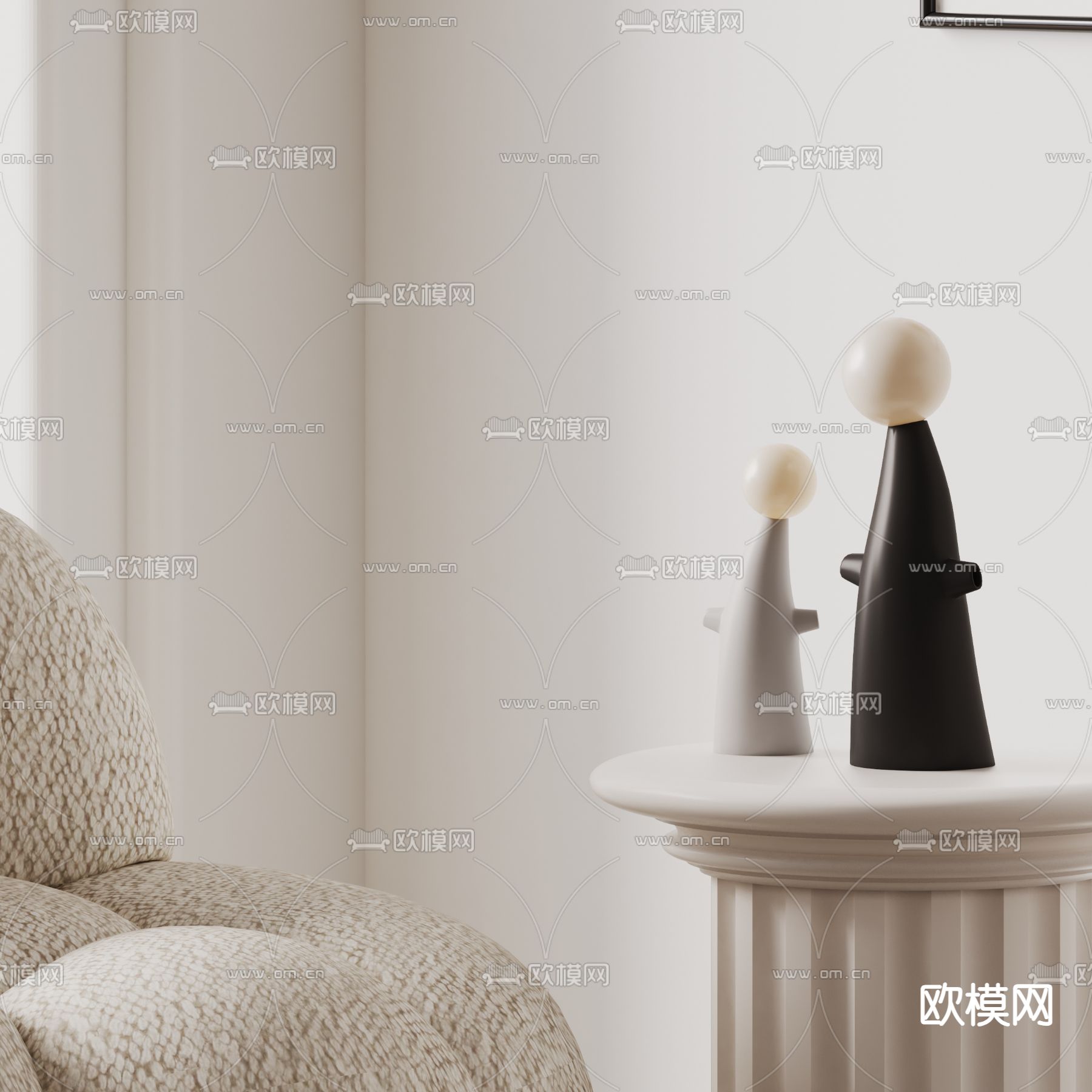 奶油风台灯su模型下载（渲染图1）