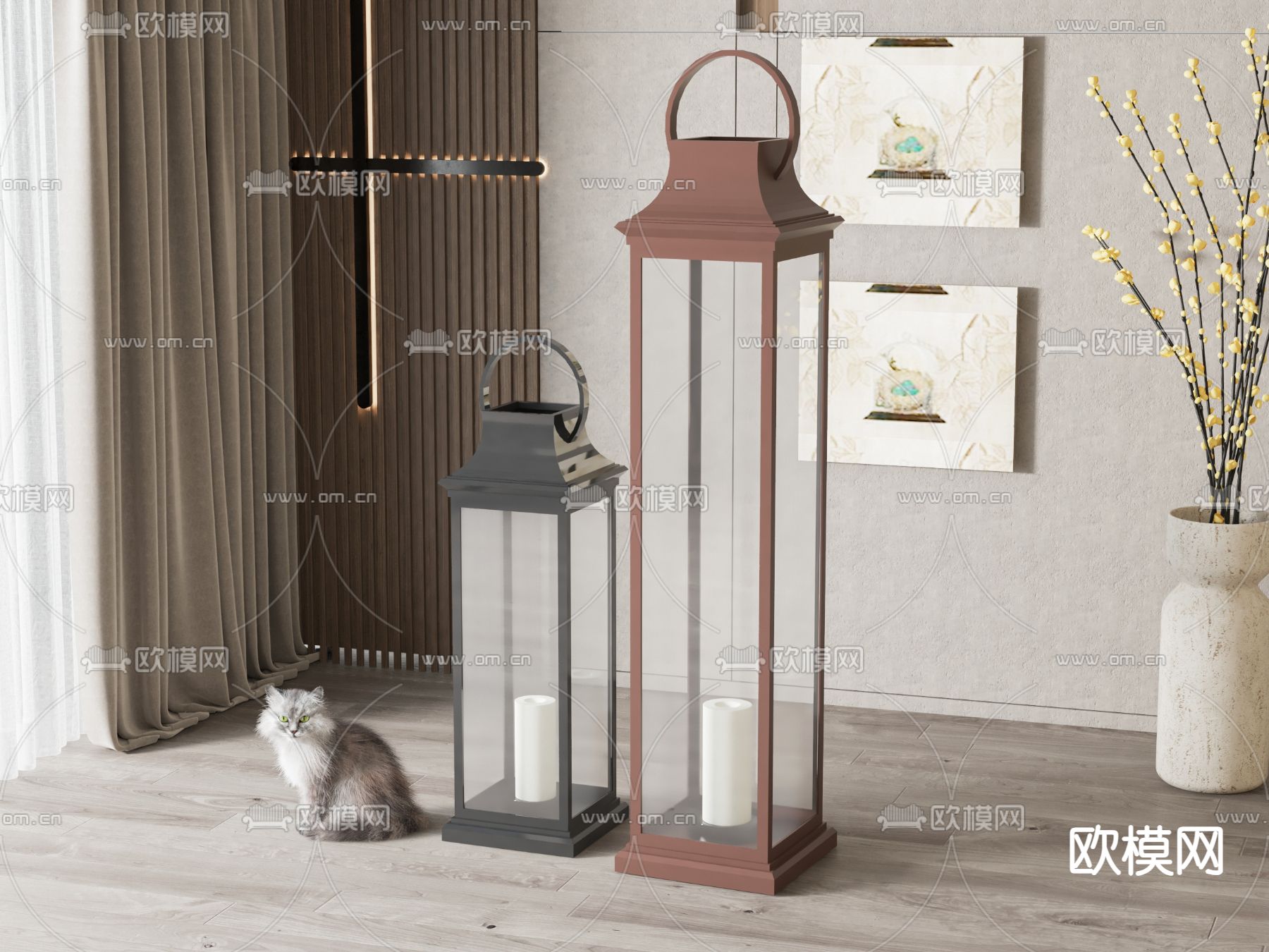 新中式落地灯su模型下载（渲染图1）