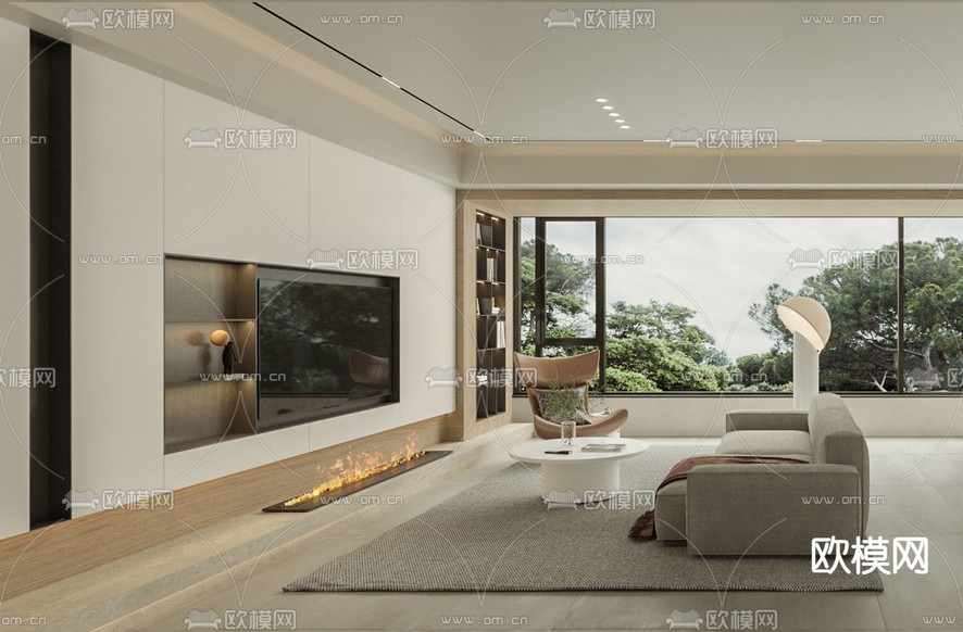 奶油风客厅 餐厅3d模型下载(渲染图2)